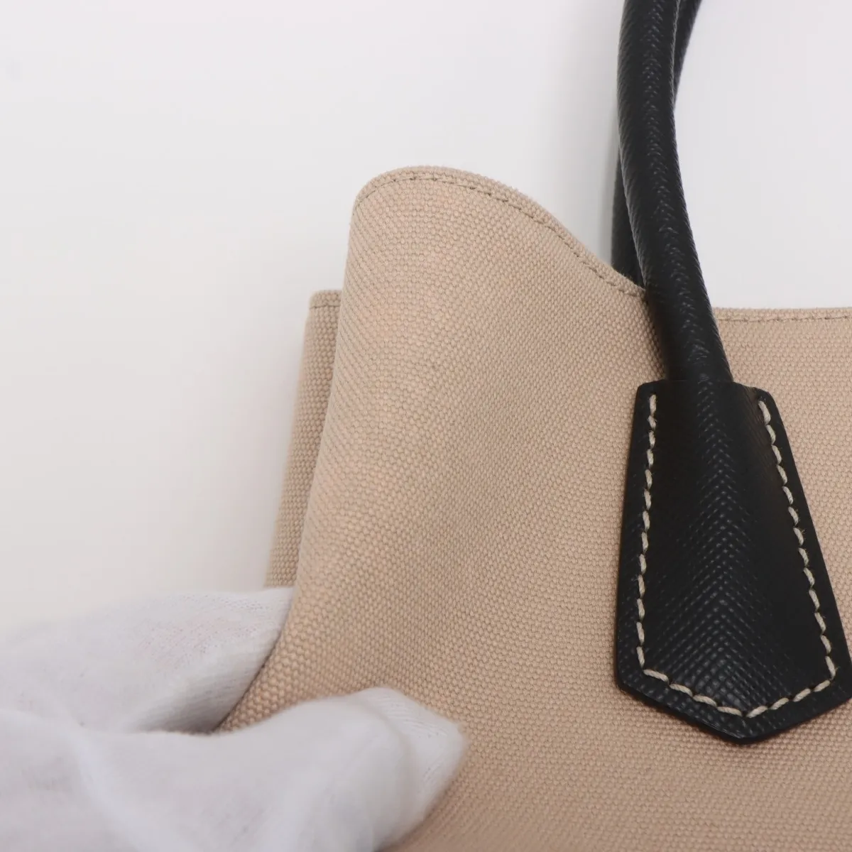 Canvas x Leather 2-Way Handbag, Beige x Black, BN2887 — view 15