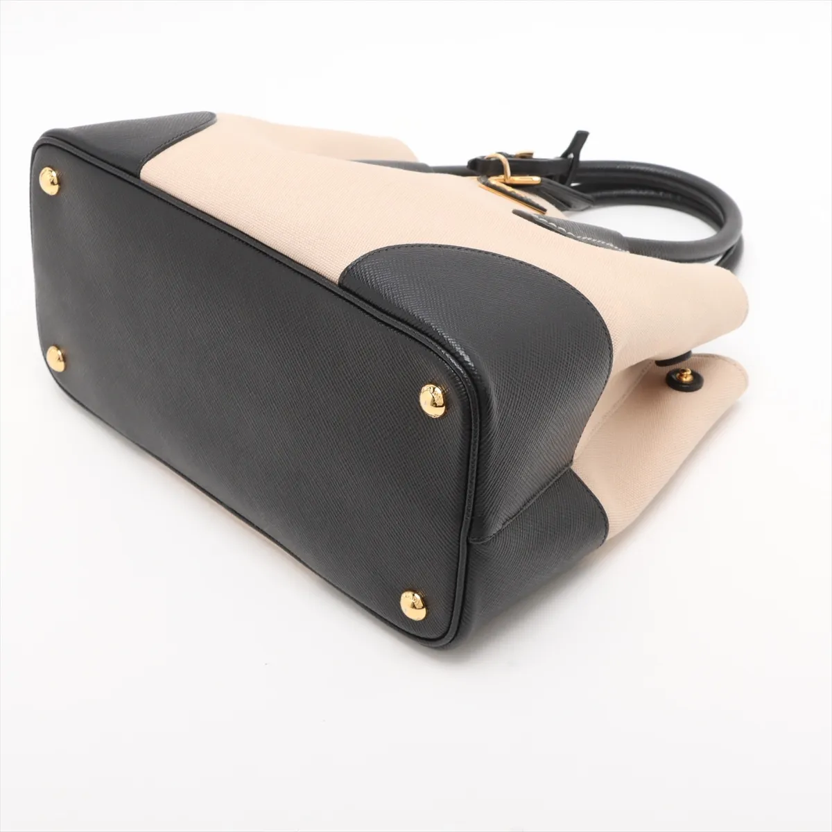 Canvas x Leather 2-Way Handbag, Beige x Black, BN2887 — view 3