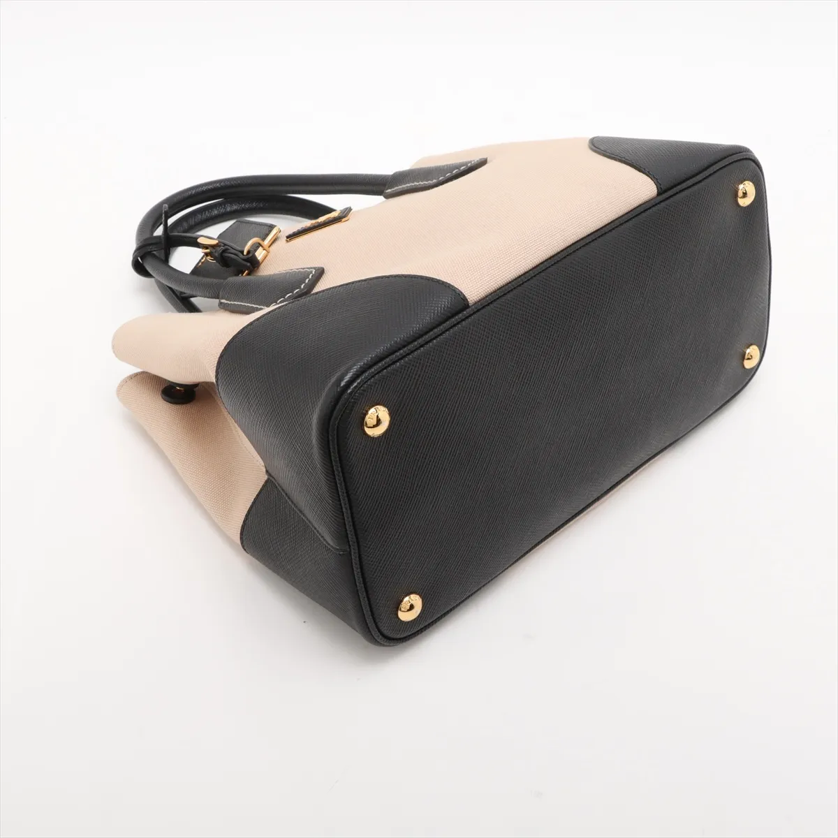 Canvas x Leather 2-Way Handbag, Beige x Black, BN2887 — view 4