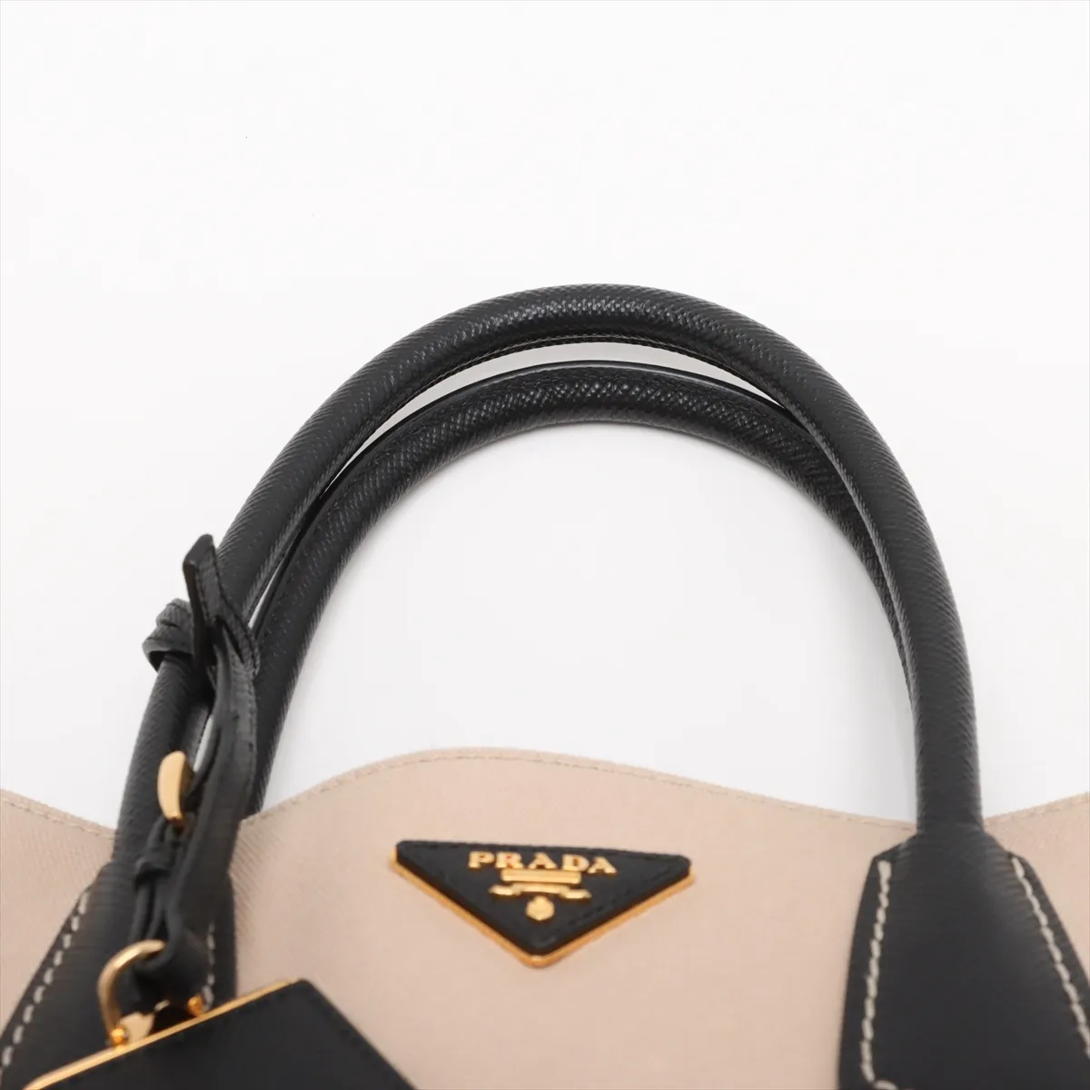 Canvas x Leather 2-Way Handbag, Beige x Black, BN2887 — view 6