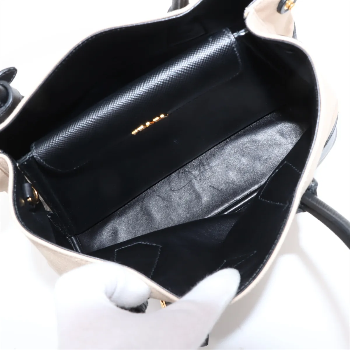 Canvas x Leather 2-Way Handbag, Beige x Black, BN2887 — view 9