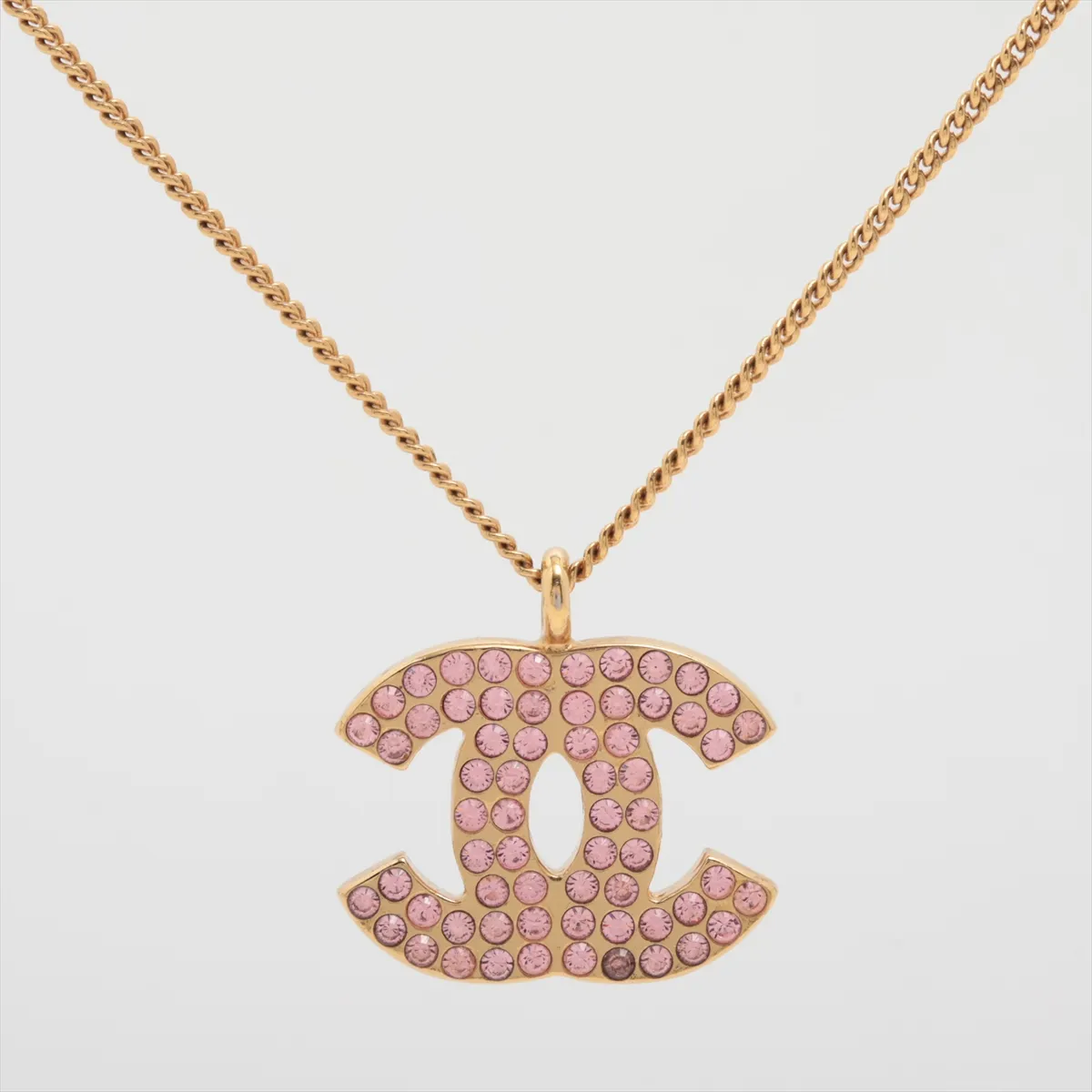 Coco Mark 02P Necklace, GP x Rhinestone, Gold. Shows signs of wear, — view 2