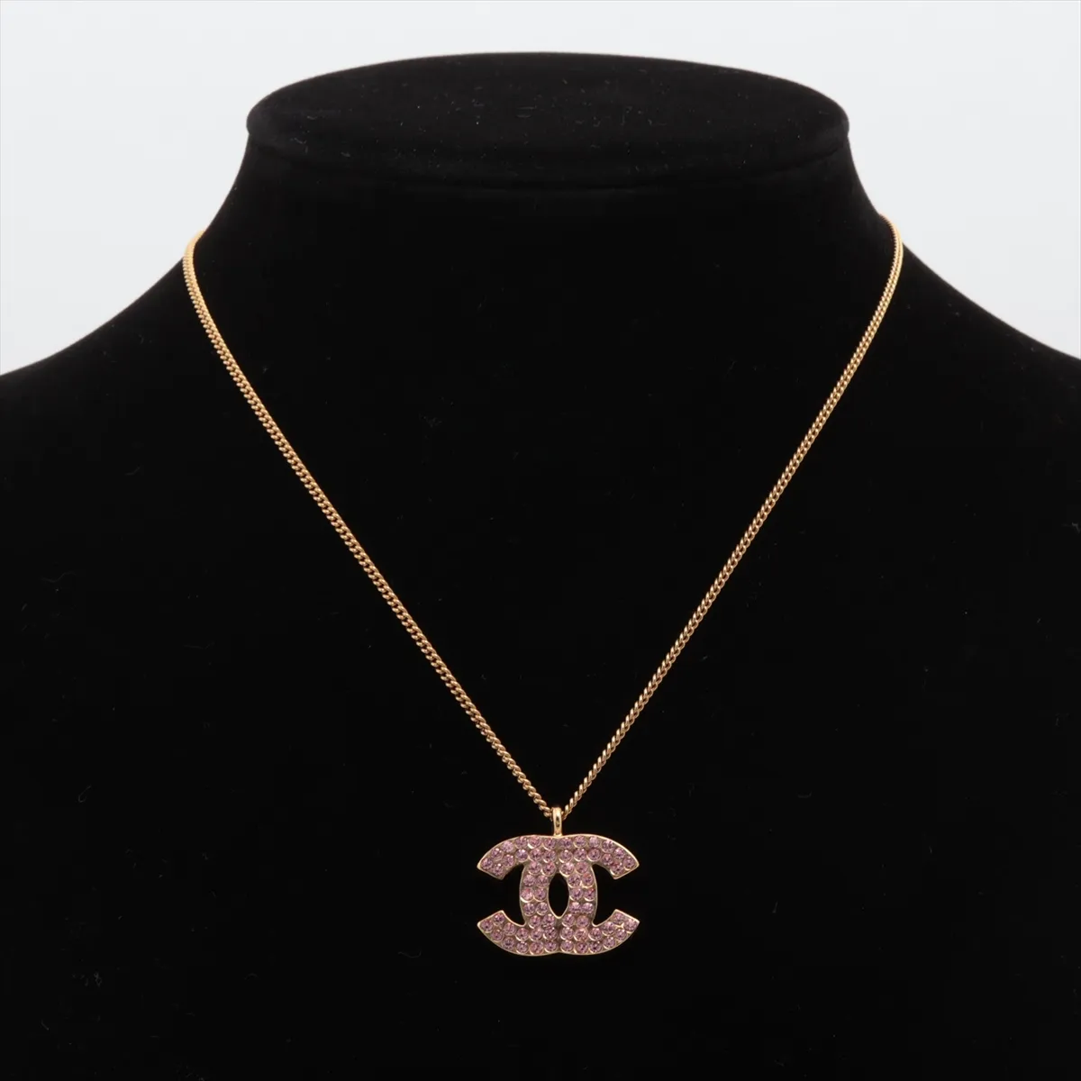 Coco Mark 02P Necklace, GP x Rhinestone, Gold. Shows signs of wear, — view 5