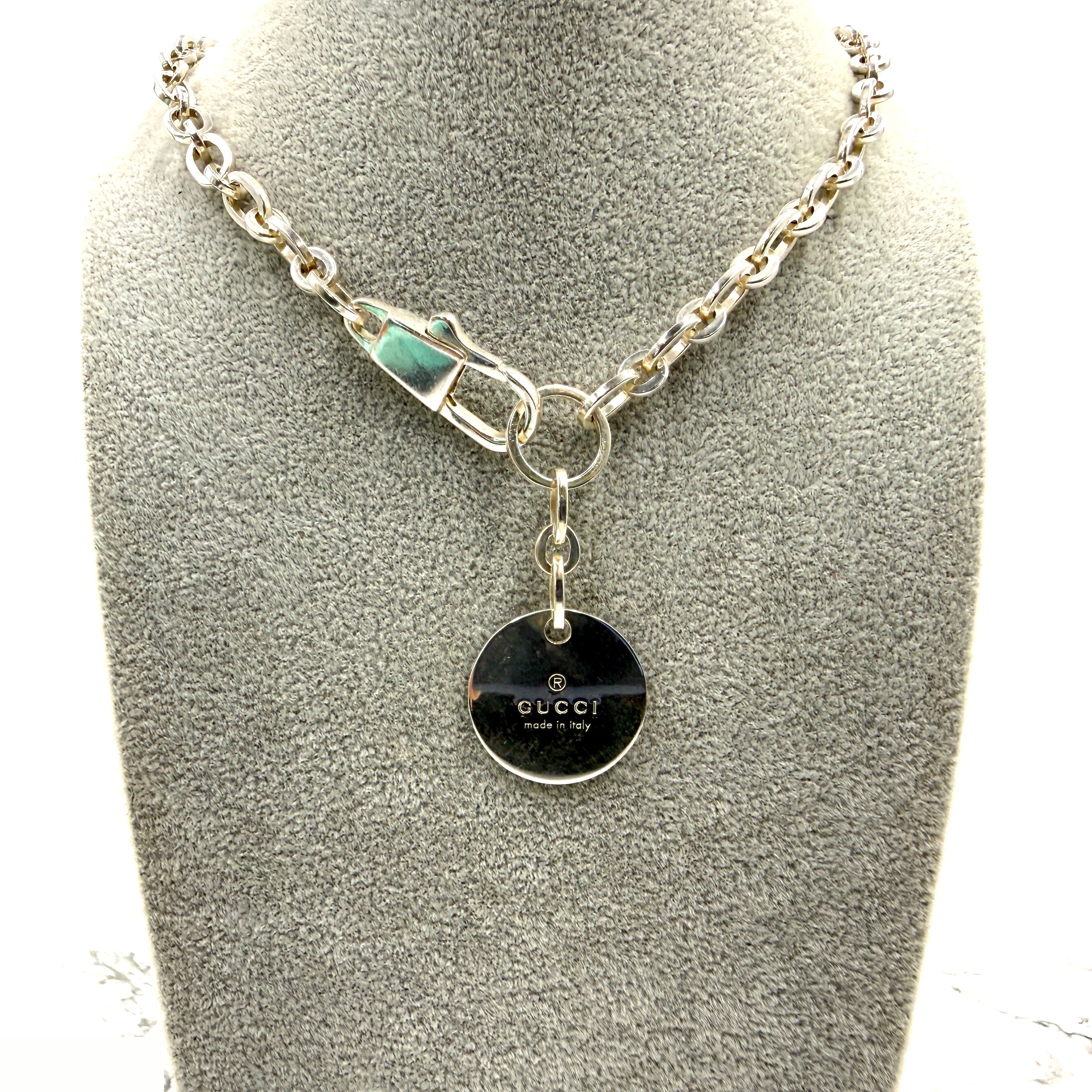 logo plate necklace, double-strand bracelet, chain, round, circle — view 2