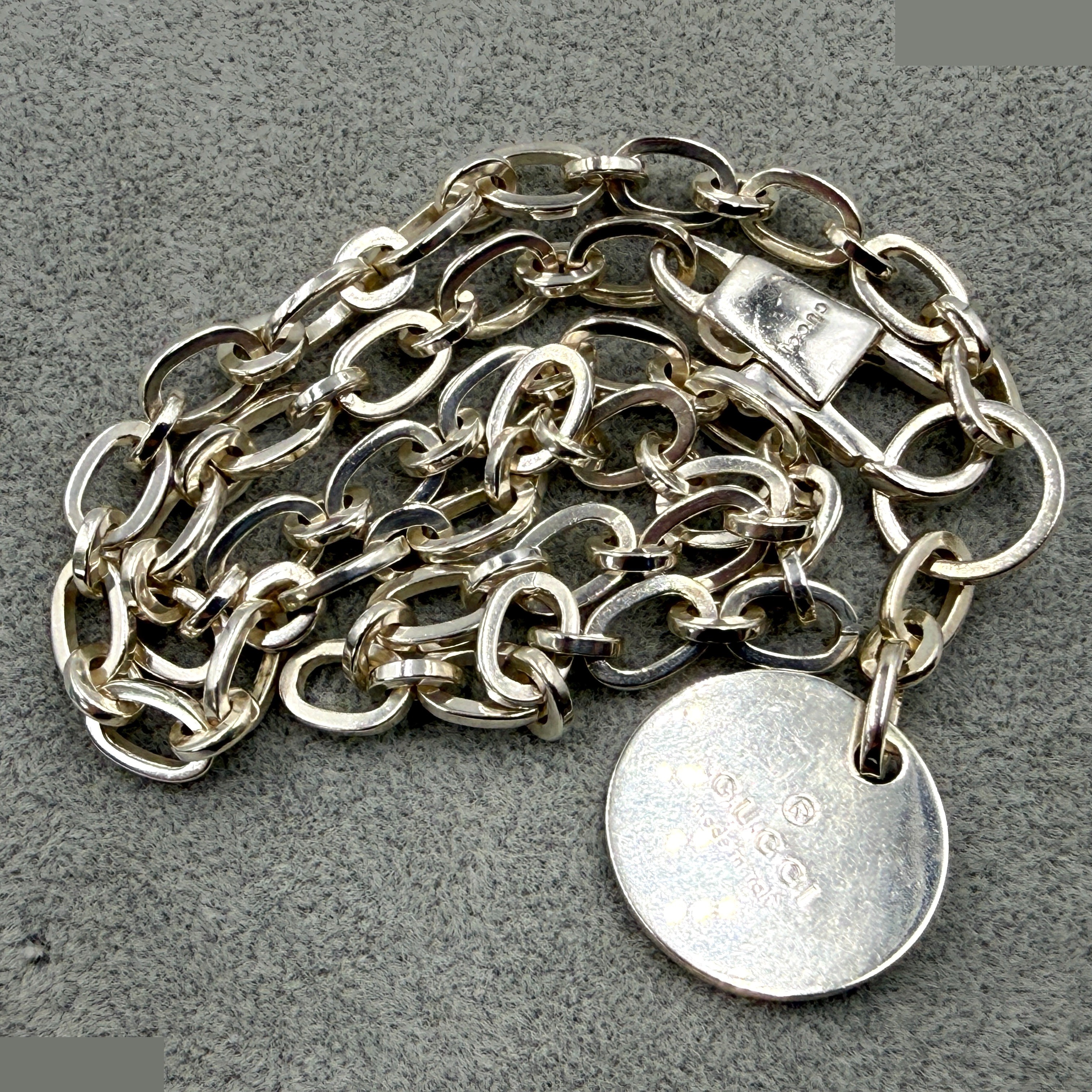 logo plate necklace, double-strand bracelet, chain, round, circle — view 5