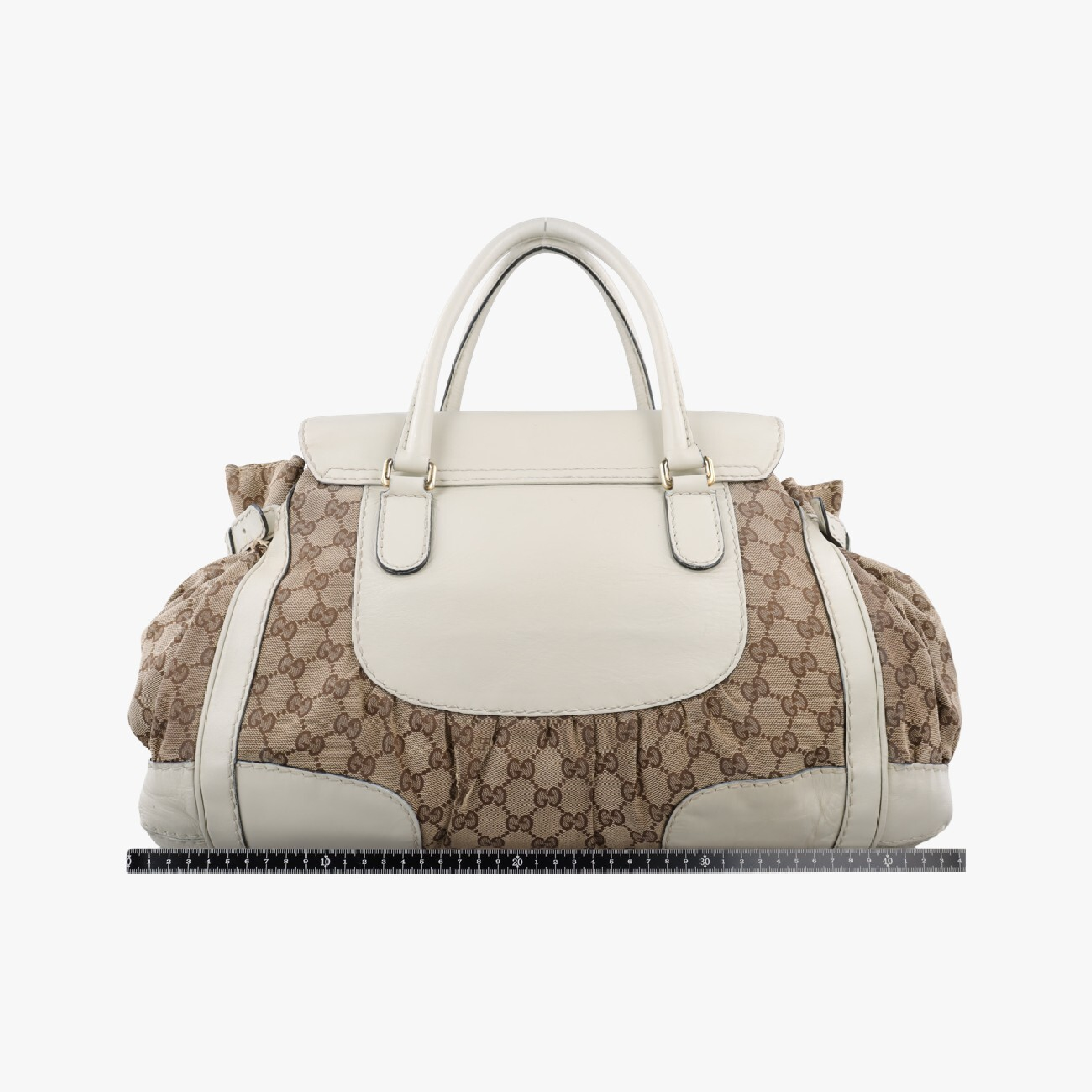 Diluxe Queen Large Handbag, White x Brown Leather x Canvas, 189883 B1757294 — view 2