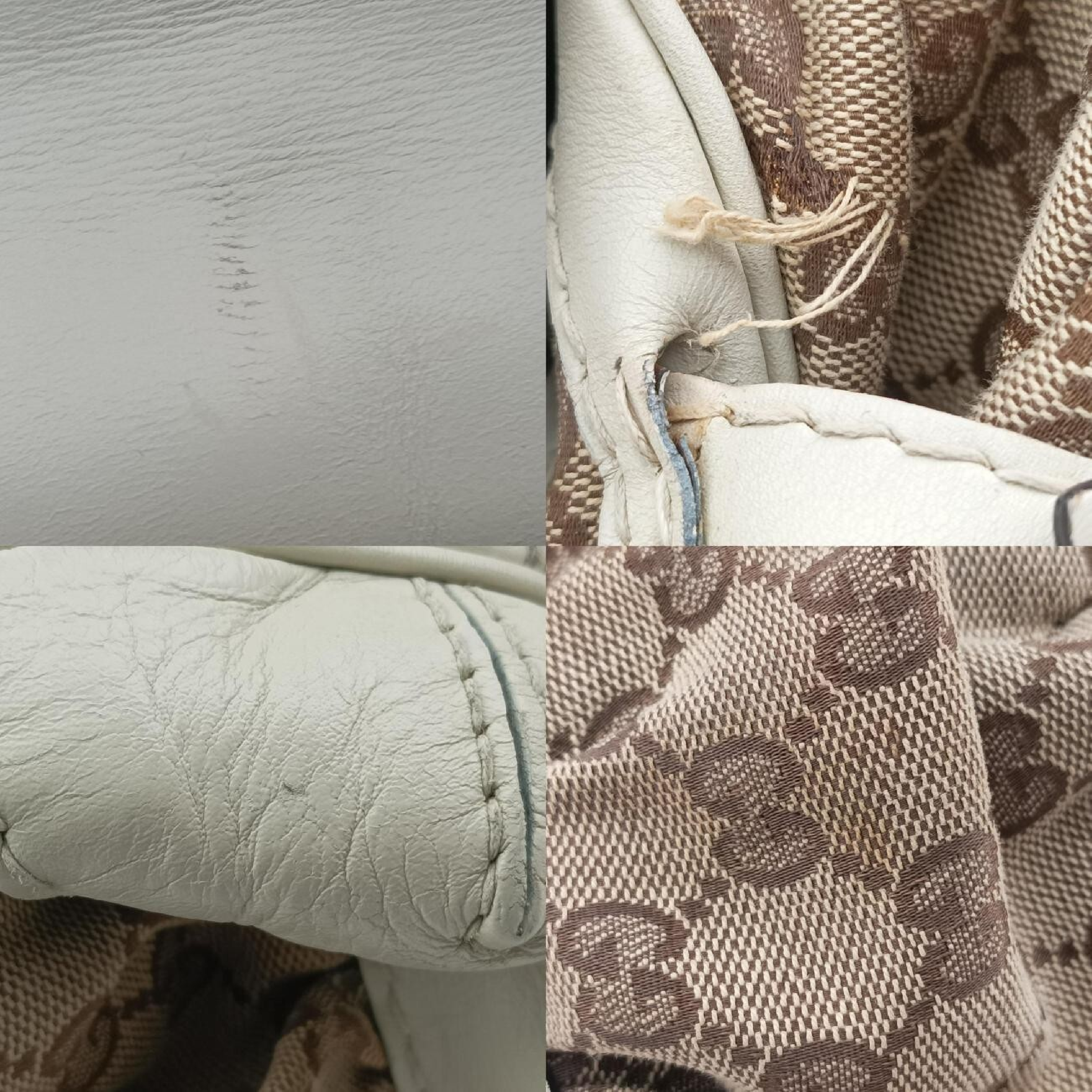 Diluxe Queen Large Handbag, White x Brown Leather x Canvas, 189883 B1757294 — view 11