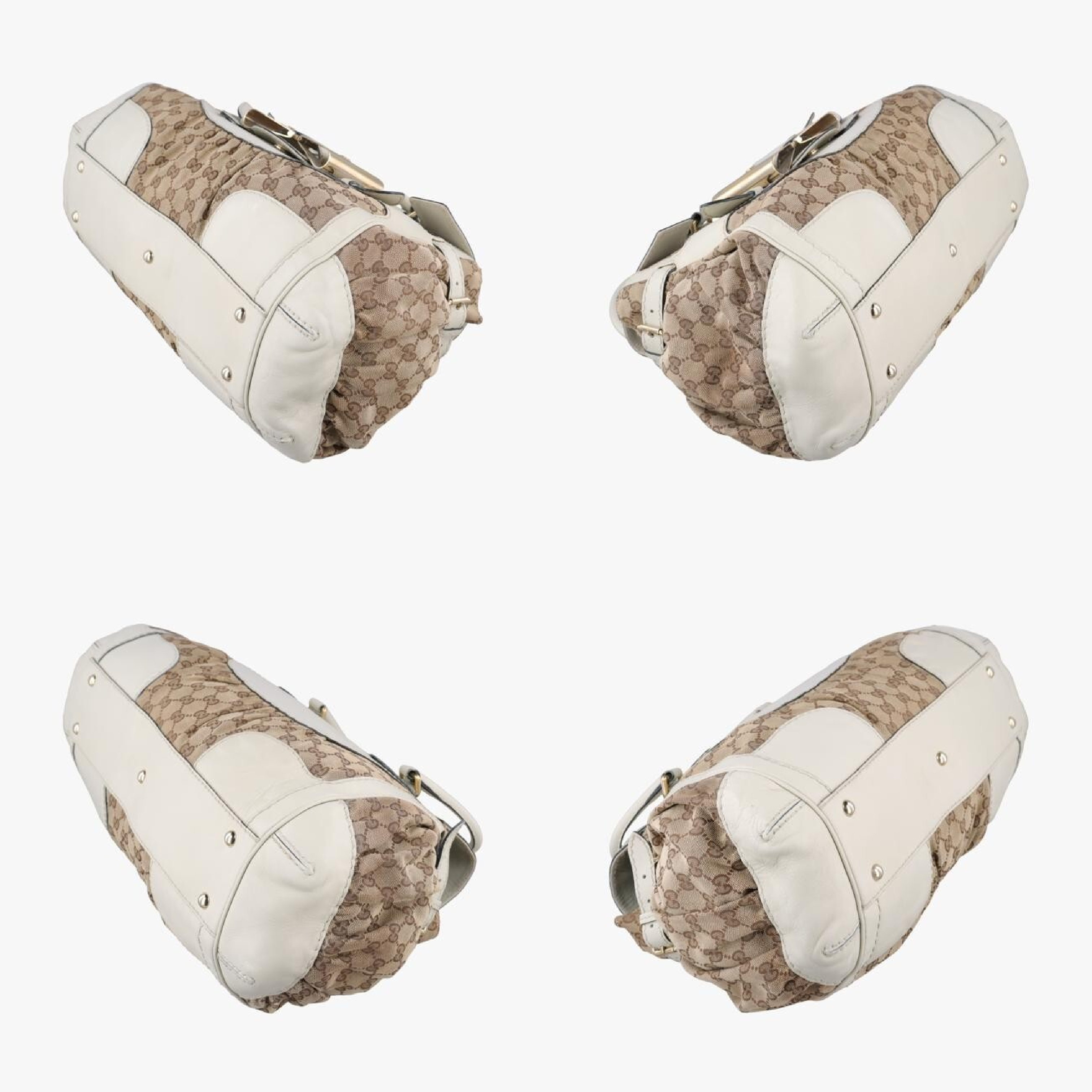 Diluxe Queen Large Handbag, White x Brown Leather x Canvas, 189883 B1757294 — view 4