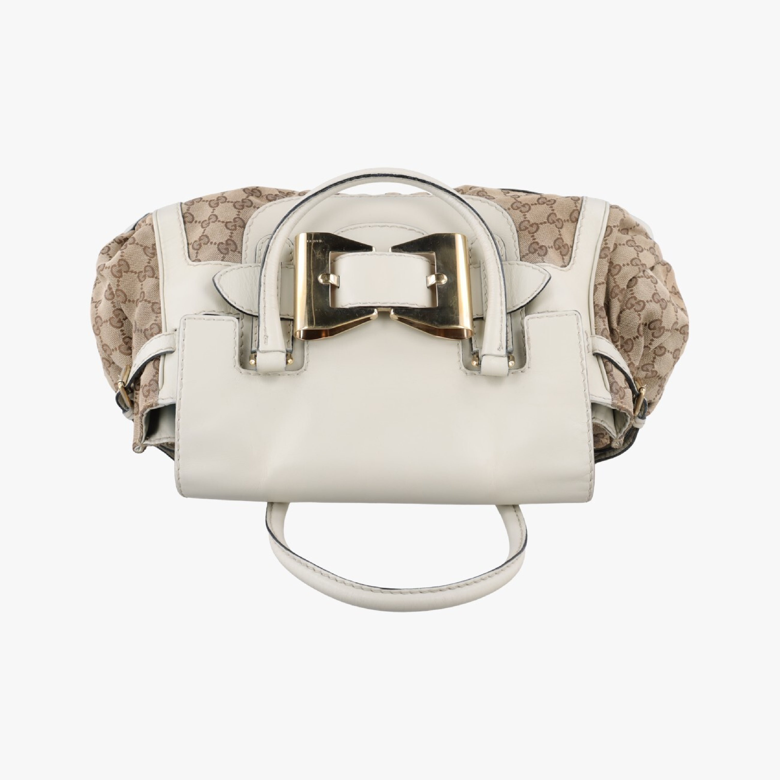 Diluxe Queen Large Handbag, White x Brown Leather x Canvas, 189883 B1757294 — view 5