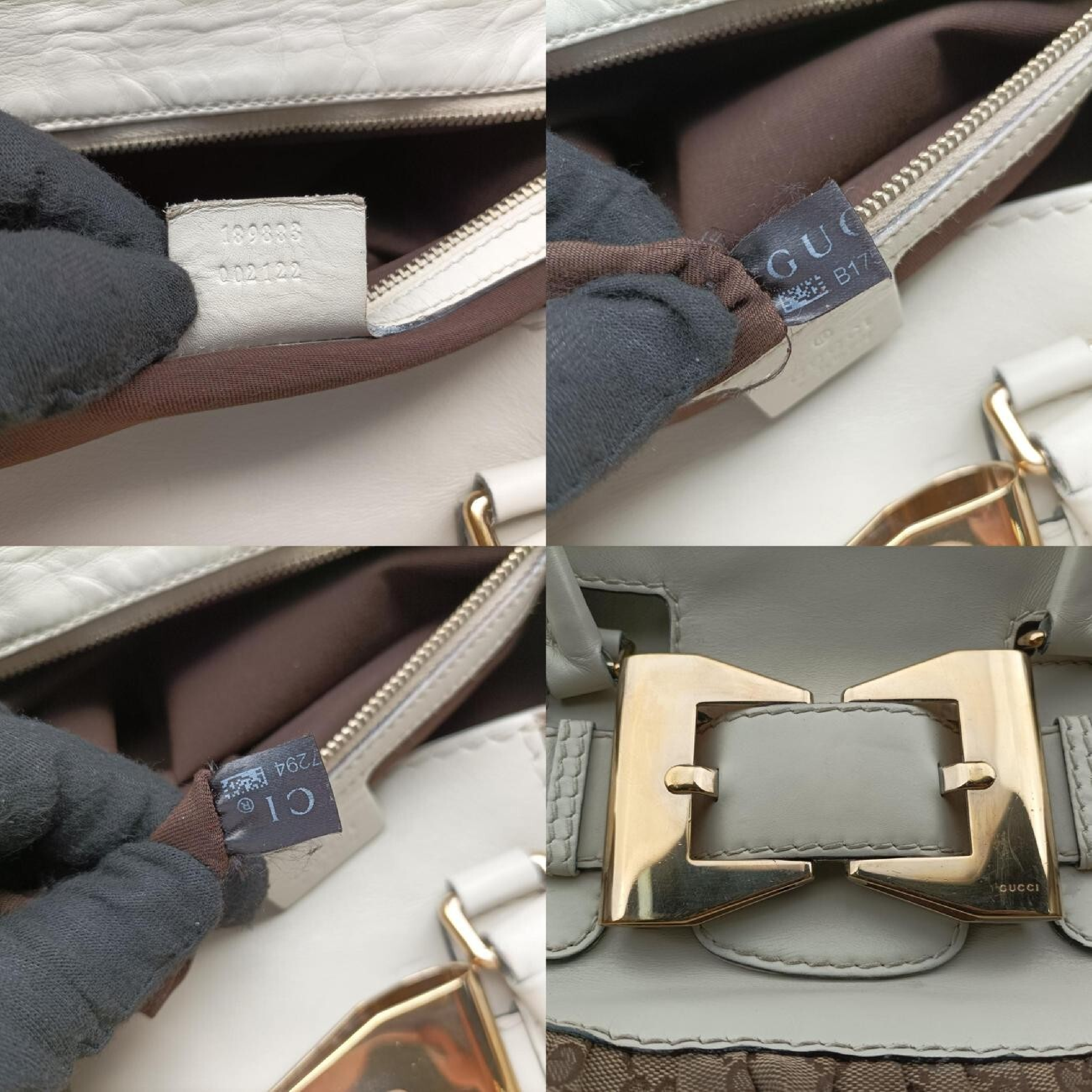 Diluxe Queen Large Handbag, White x Brown Leather x Canvas, 189883 B1757294 — view 8
