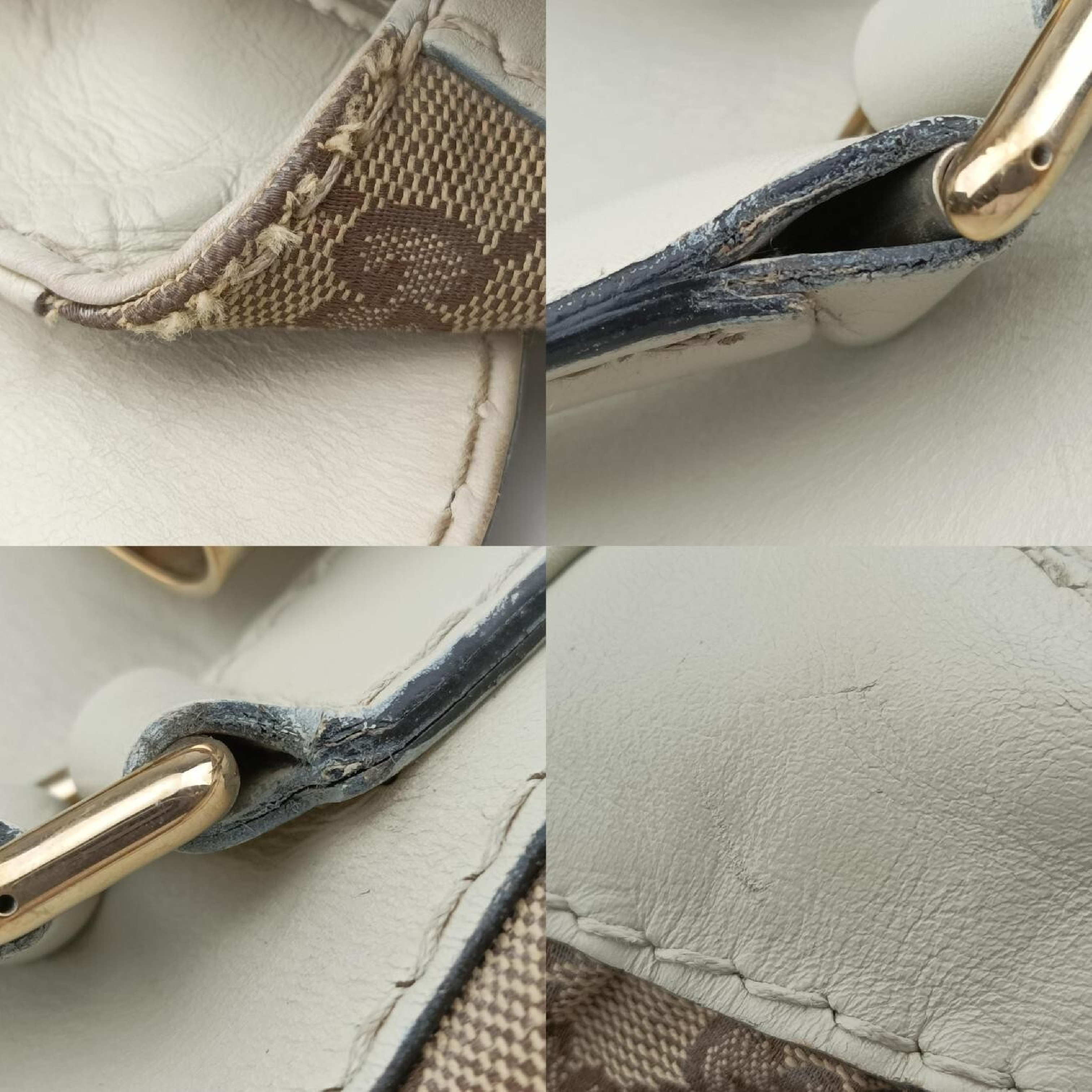 Diluxe Queen Large Handbag, White x Brown Leather x Canvas, 189883 B1757294 — view 10
