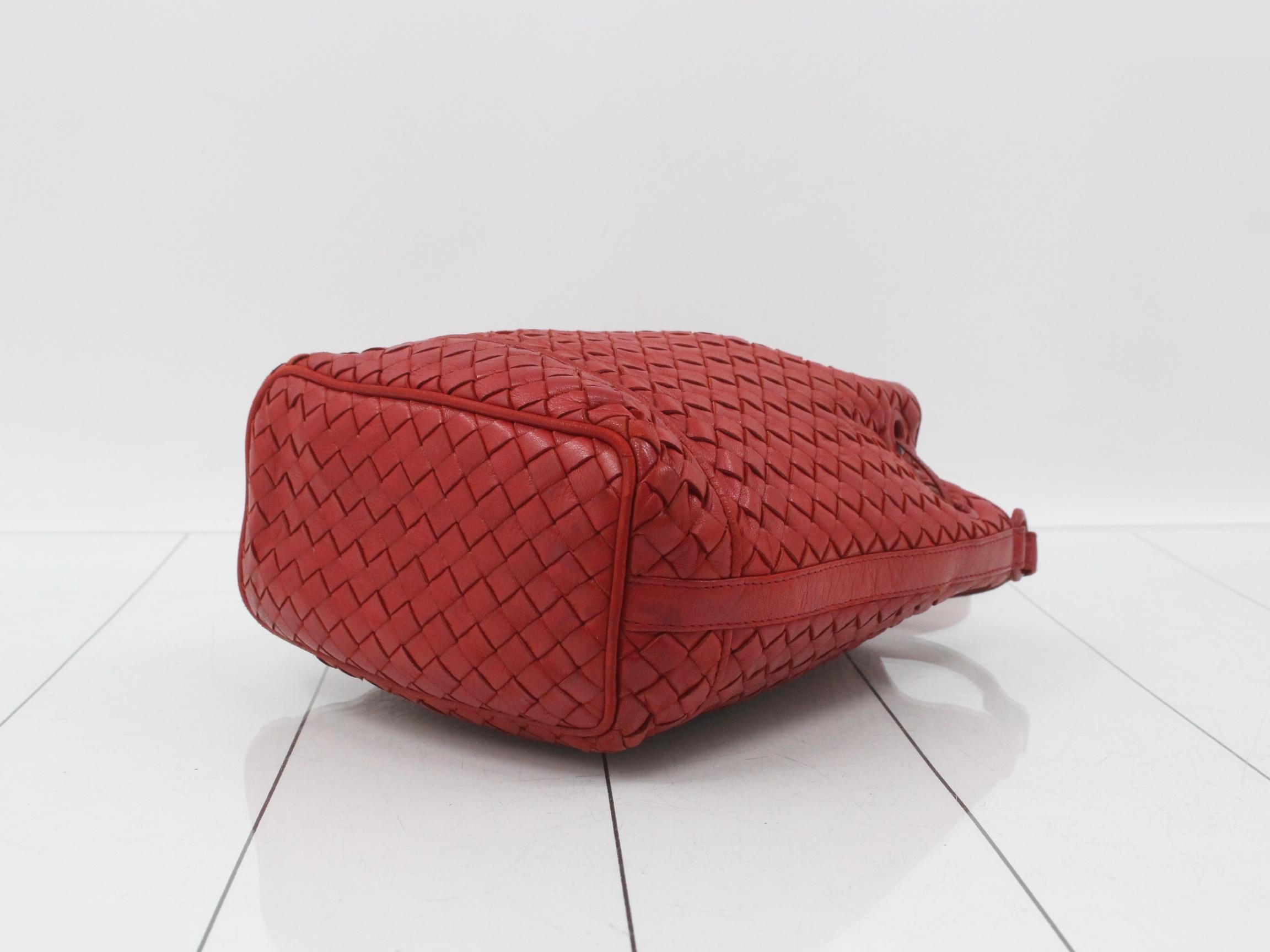 Intrecciato Shoulder Bag, Leather, Red — view 6
