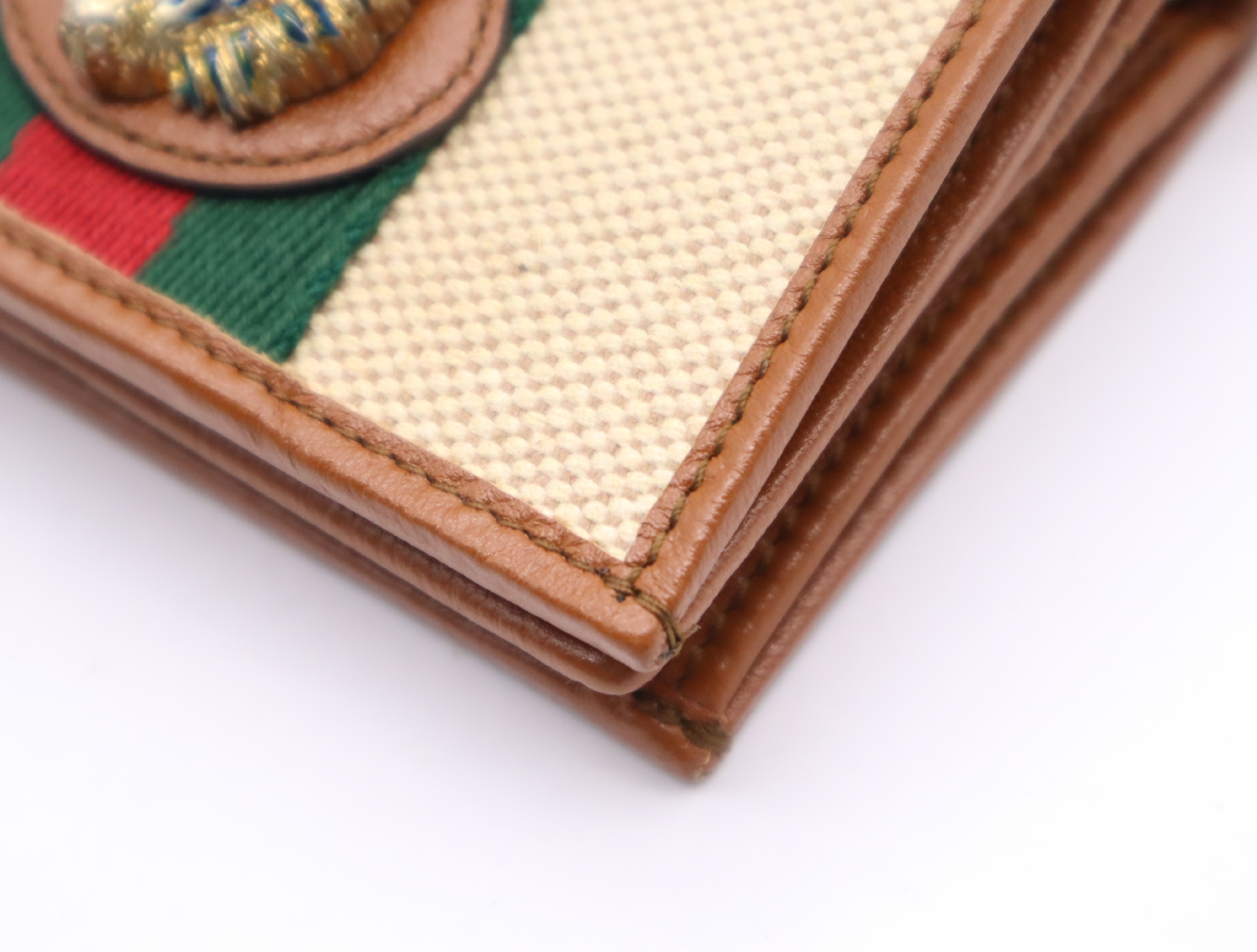 573790 Canvas/Leather Raja Chain Wallet Tiger Sherry Line Beige Brown Wallet — view 7