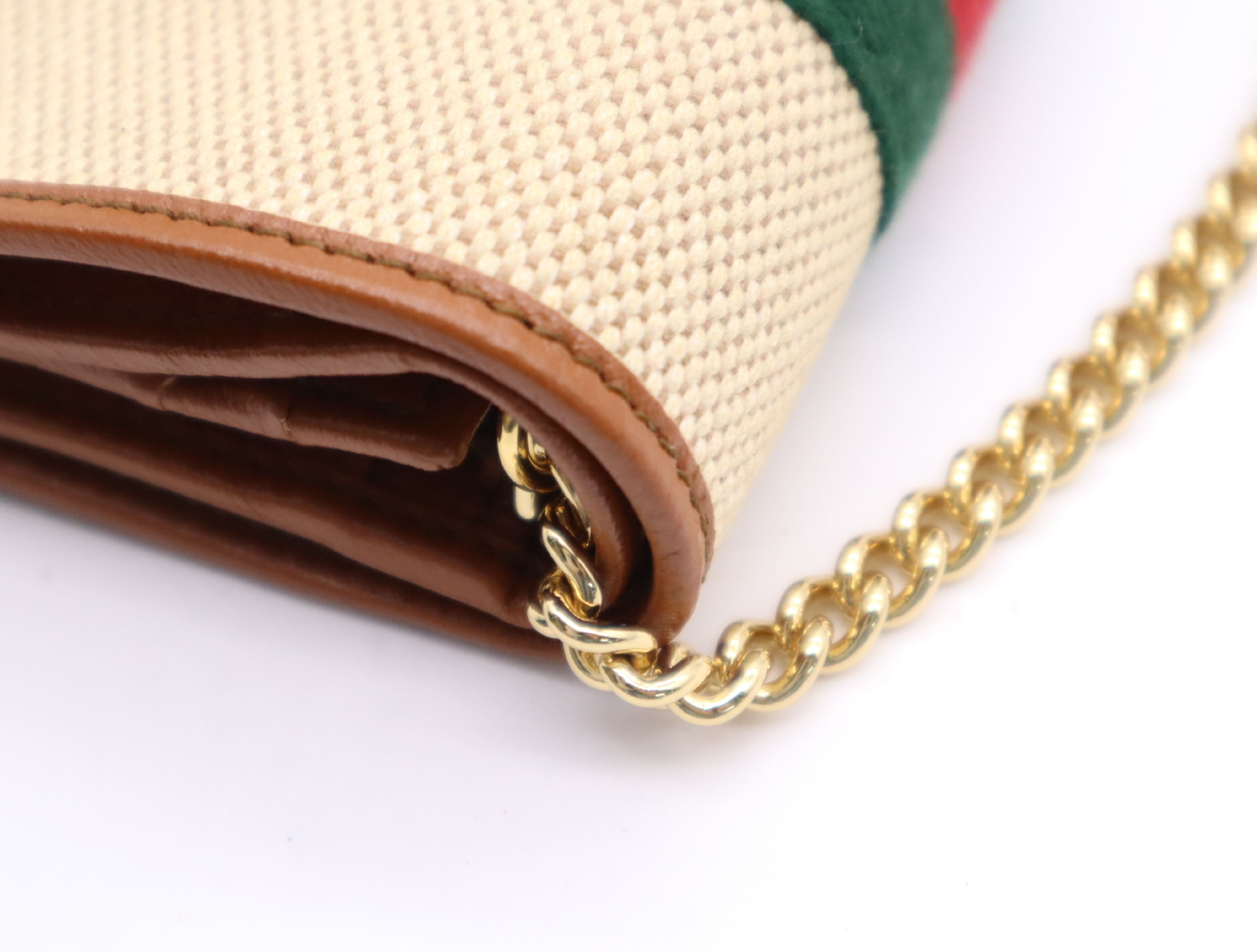 573790 Canvas/Leather Raja Chain Wallet Tiger Sherry Line Beige Brown Wallet — view 8