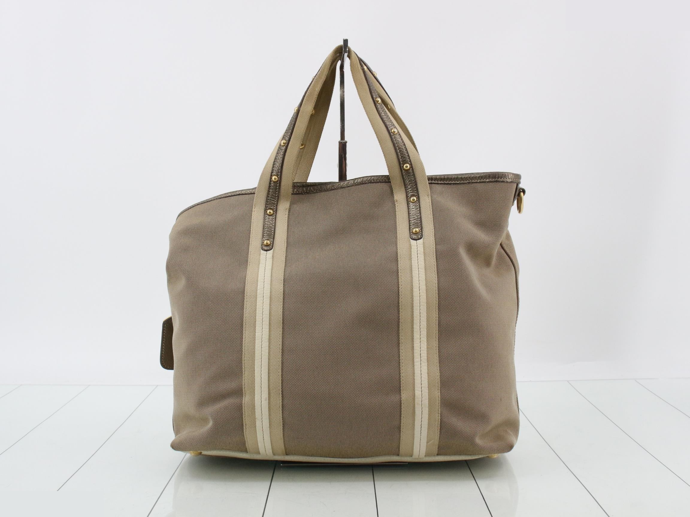 2-Way Tote Bag/Shoulder Bag, Leather/Canvas, Beige — view 2