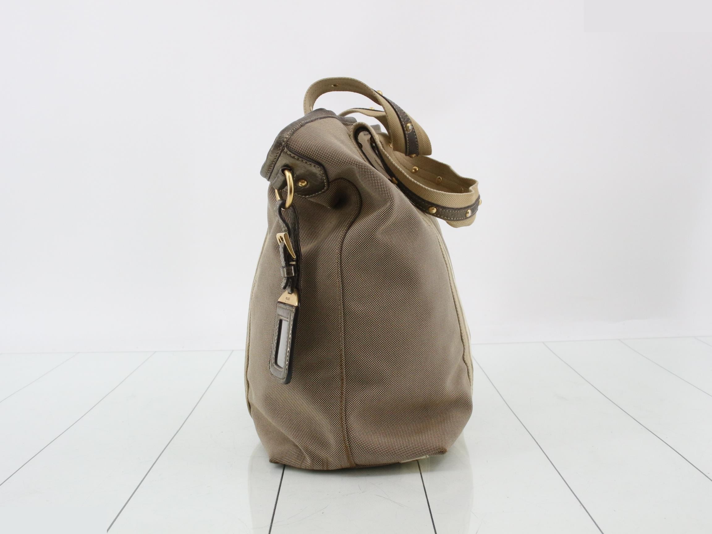 2-Way Tote Bag/Shoulder Bag, Leather/Canvas, Beige — view 3