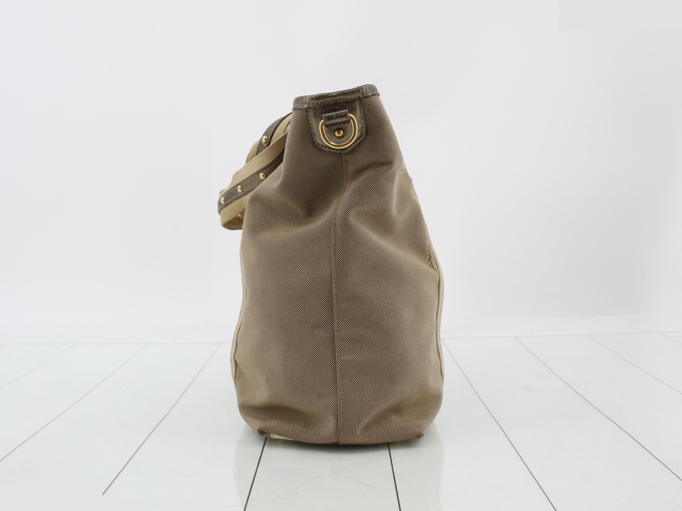 2-Way Tote Bag/Shoulder Bag, Leather/Canvas, Beige — view 4