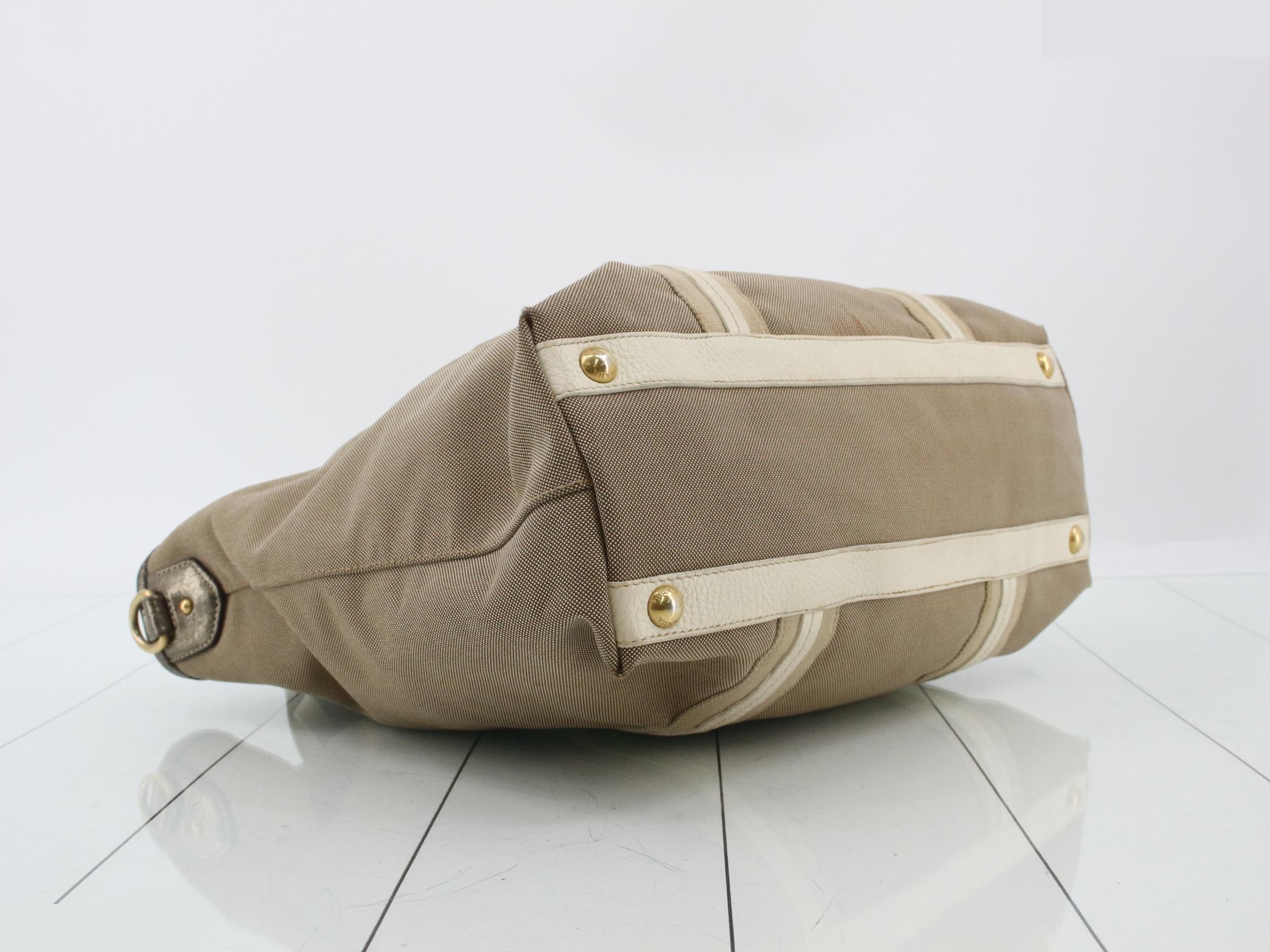 2-Way Tote Bag/Shoulder Bag, Leather/Canvas, Beige — view 5