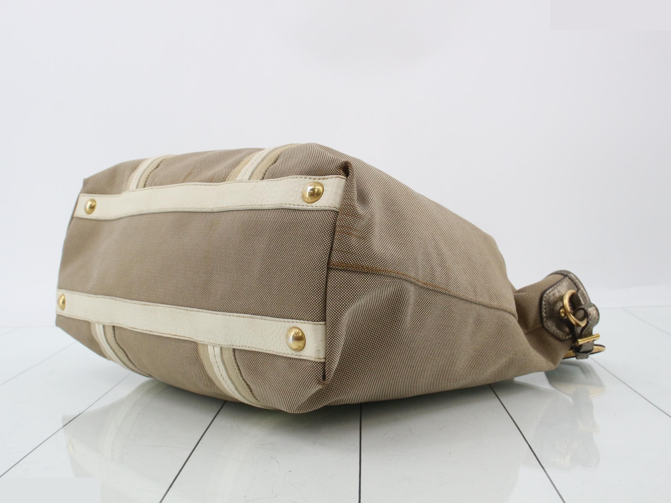 2-Way Tote Bag/Shoulder Bag, Leather/Canvas, Beige — view 6