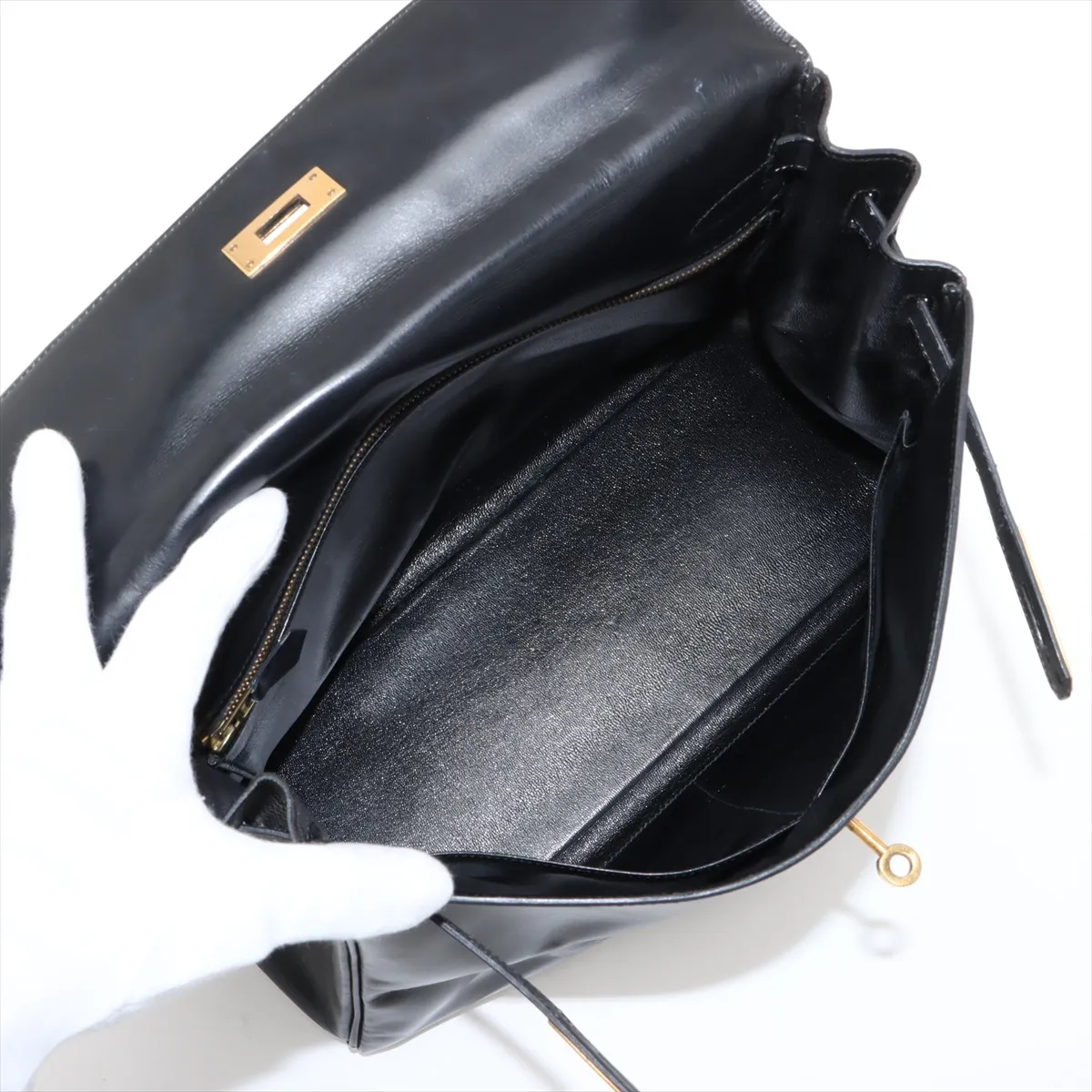 [Individually wrapped] Hermes Kelly 32 Serie Box Calf Black Gold Hardware F:1976 Cadena Unlock Hardened — view 7