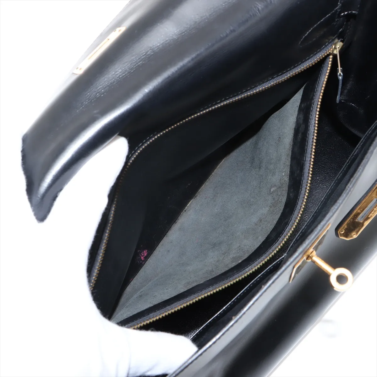 [Individually wrapped] Hermes Kelly 32 Serie Box Calf Black Gold Hardware F:1976 Cadena Unlock Hardened — view 8