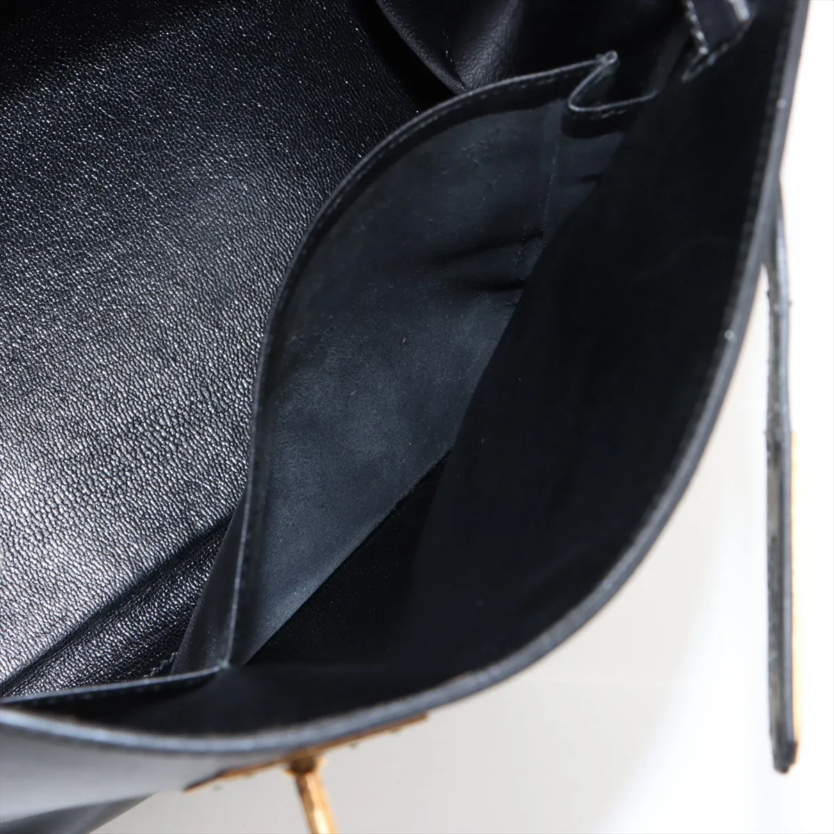 [Individually wrapped] Hermes Kelly 32 Serie Box Calf Black Gold Hardware F:1976 Cadena Unlock Hardened — view 9