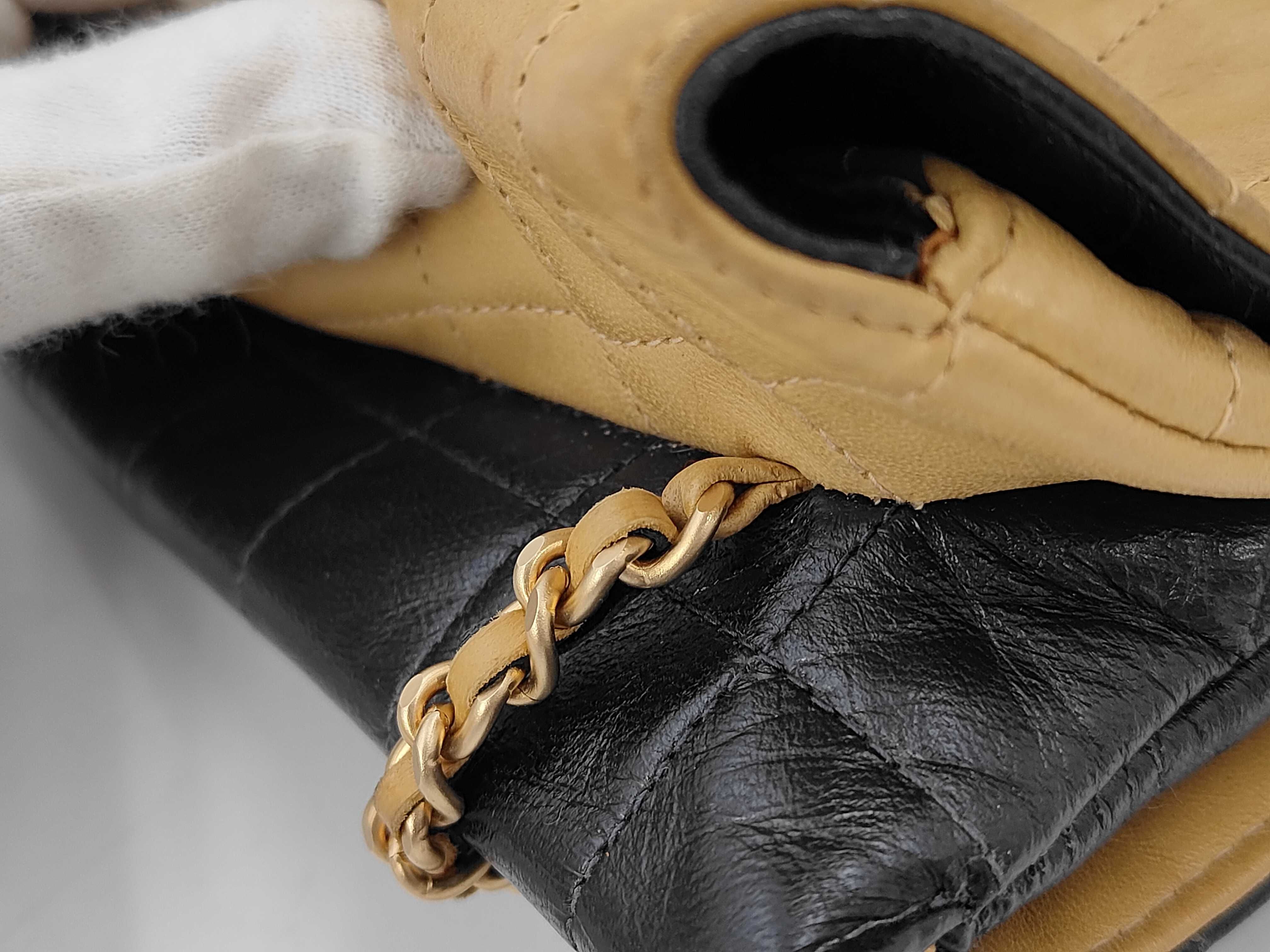 Lambskin 2.55 Chocolate Bar Chain Shoulder Bag, Bicolor, with original seal, serial number in the 6 range, matte gold hardware. — view 5