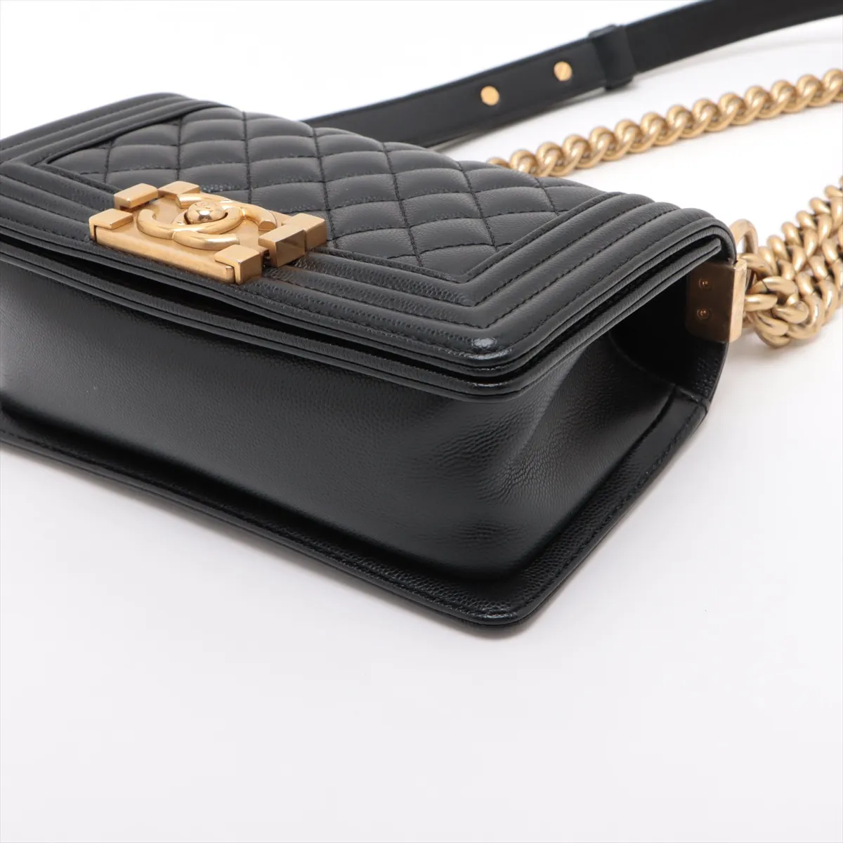 Boy Chanel 20 Small Caviar Skin Chain Shoulder Bag Black Gold Hardware AJ169UX6 Random Plate A67085 — view 3