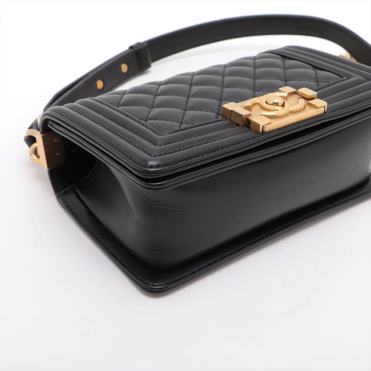 Boy Chanel 20 Small Caviar Skin Chain Shoulder Bag Black Gold Hardware AJ169UX6 Random Plate A67085 — view 4