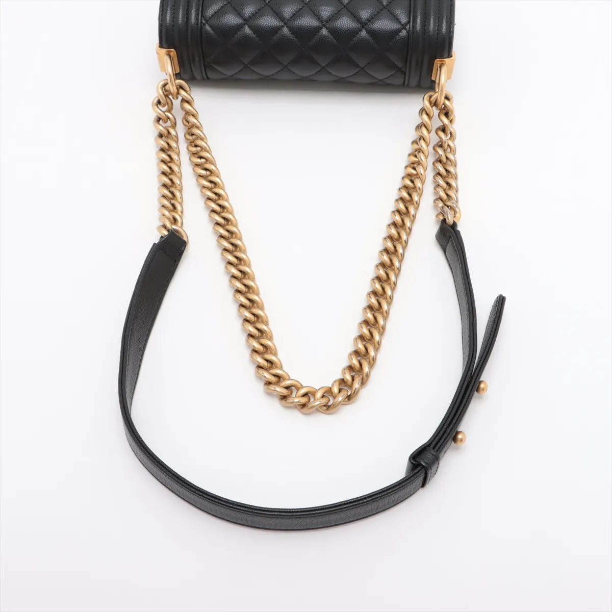 Boy Chanel 20 Small Caviar Skin Chain Shoulder Bag Black Gold Hardware AJ169UX6 Random Plate A67085 — view 5
