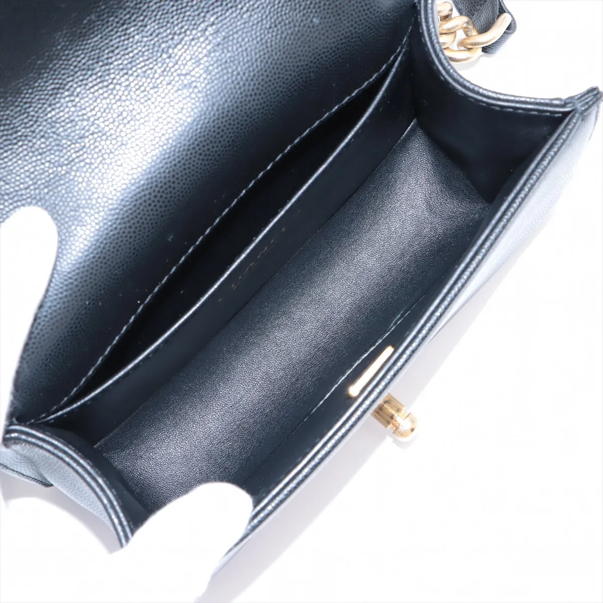Boy Chanel 20 Small Caviar Skin Chain Shoulder Bag Black Gold Hardware AJ169UX6 Random Plate A67085 — view 7