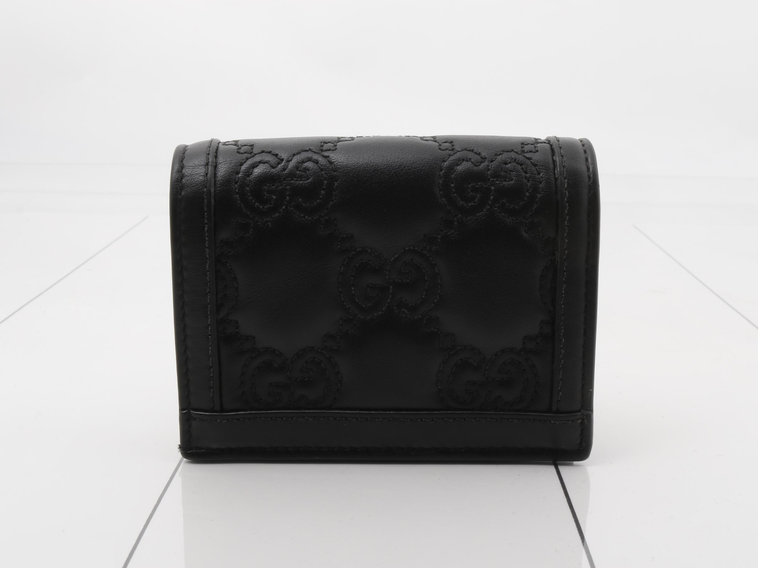 Embossed Leather Compact Wallet, Black — view 2