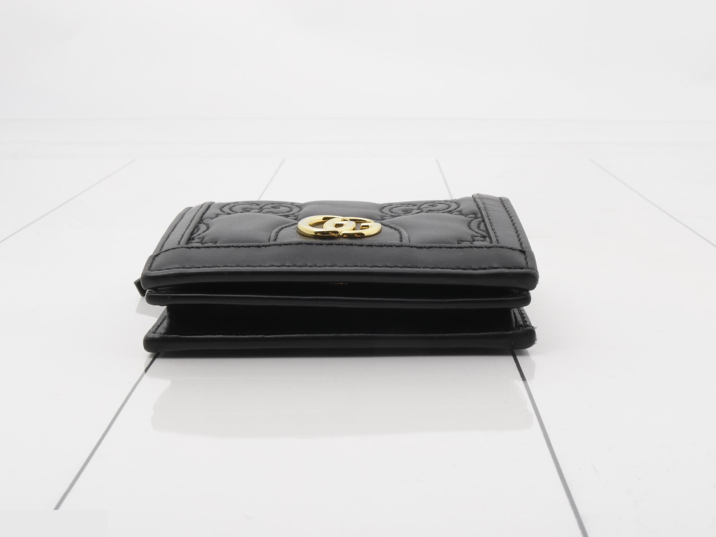 Embossed Leather Compact Wallet, Black — view 3