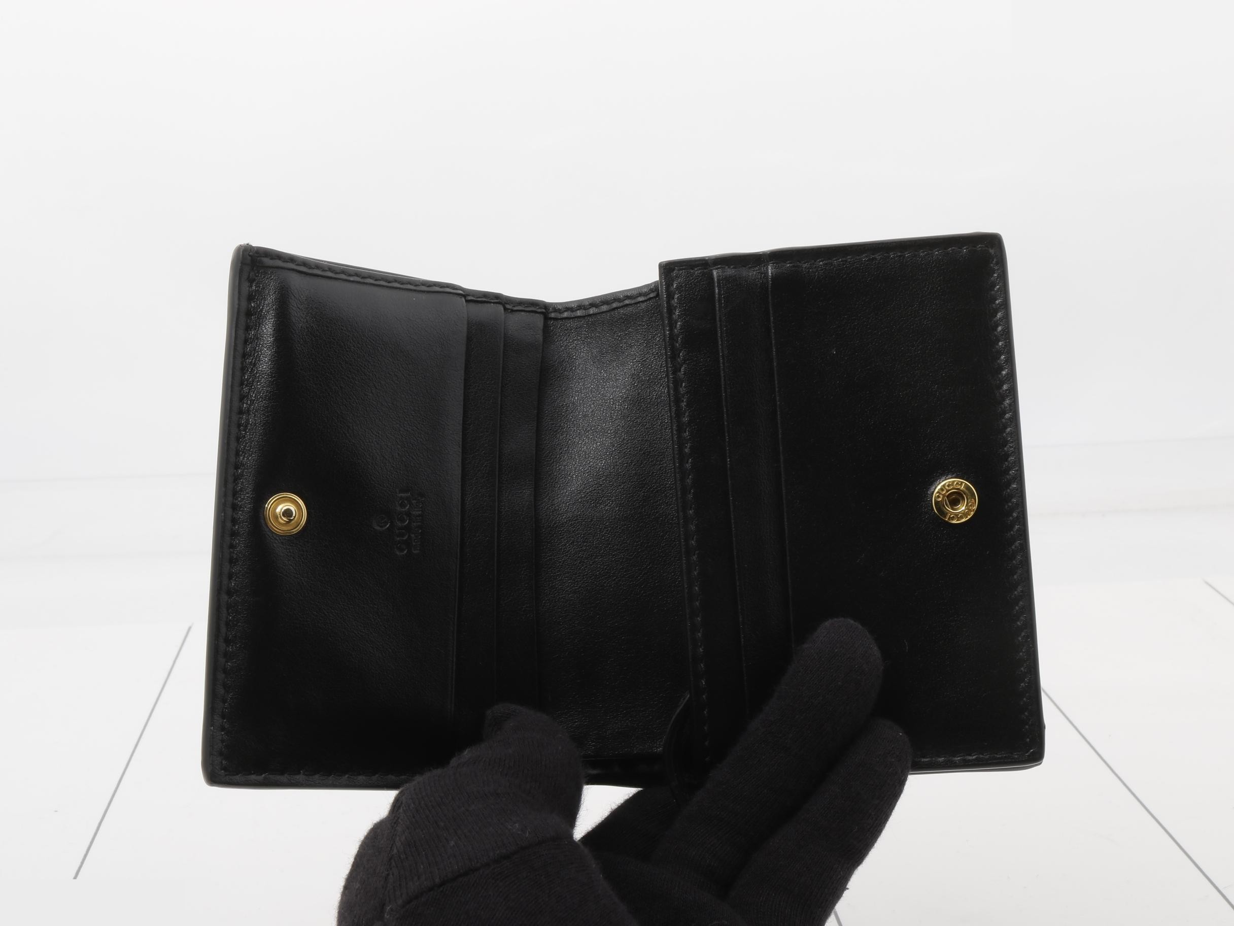 Embossed Leather Compact Wallet, Black — view 4