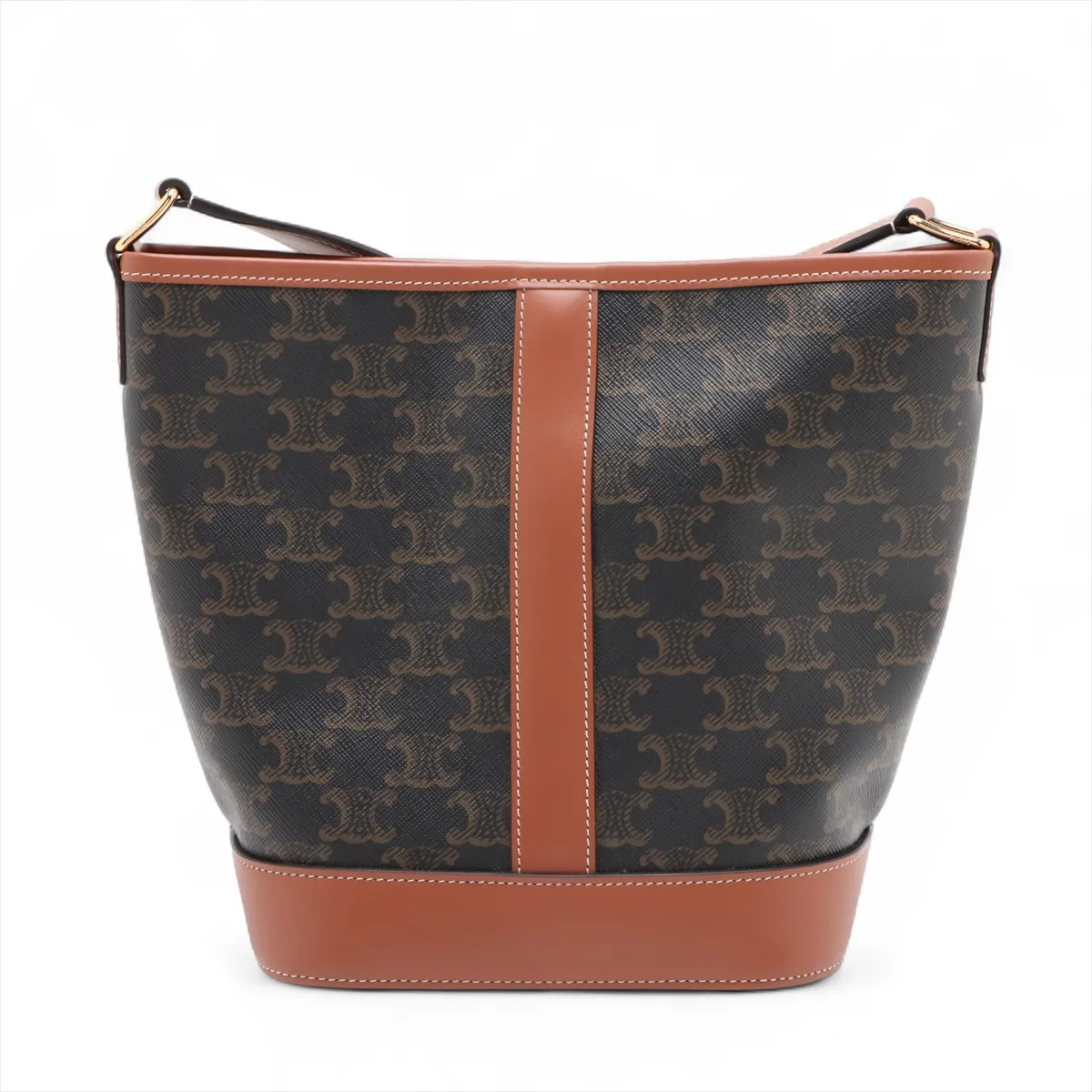 Triomphe Small Bucket PVC x Leather Shoulder Bag Brown — view 2