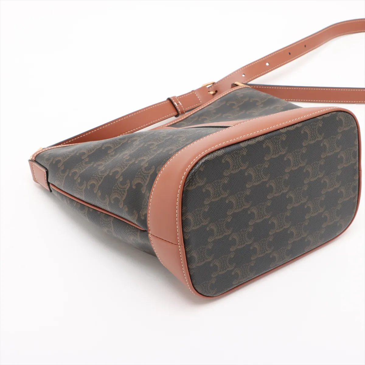 Triomphe Small Bucket PVC x Leather Shoulder Bag Brown — view 4