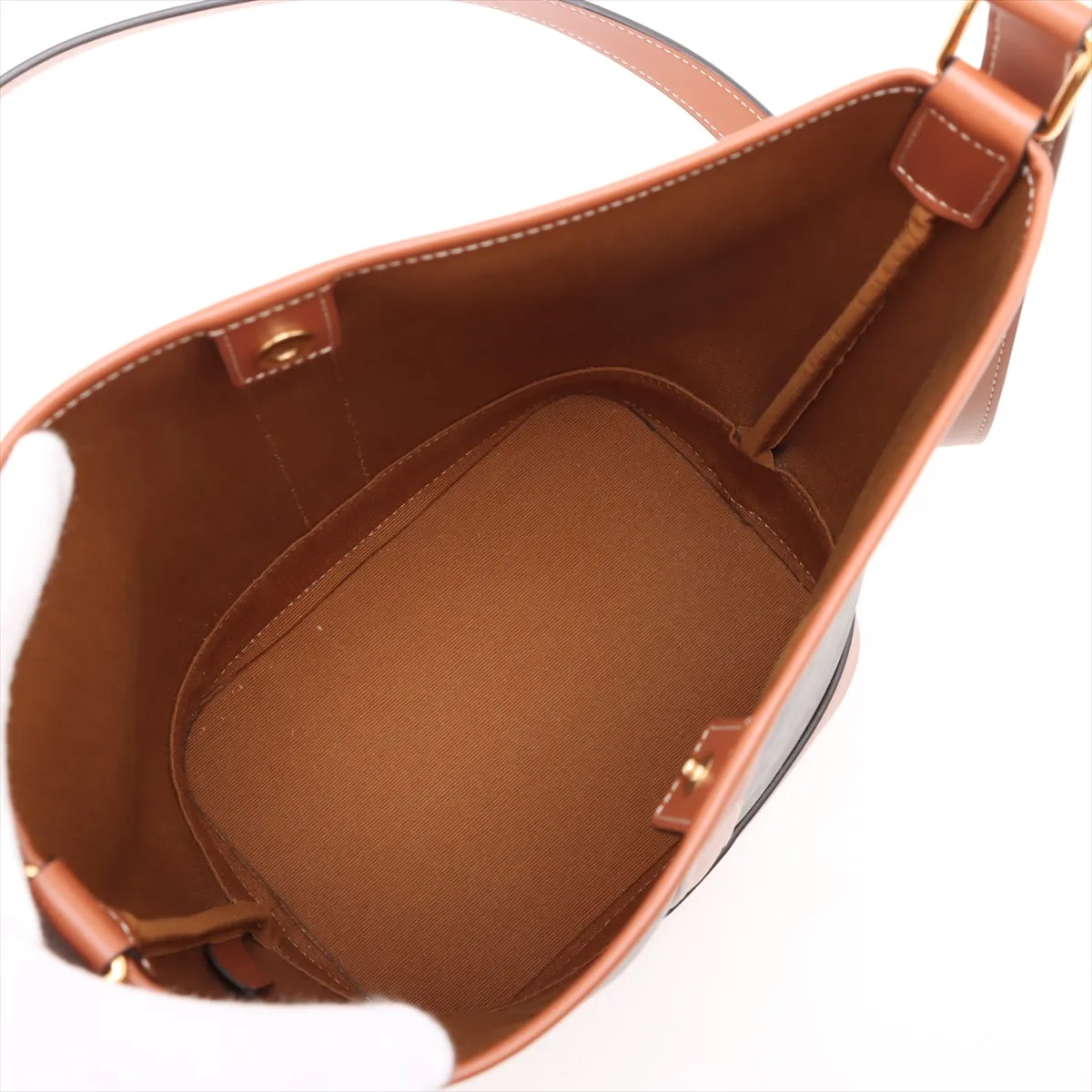Triomphe Small Bucket PVC x Leather Shoulder Bag Brown — view 6