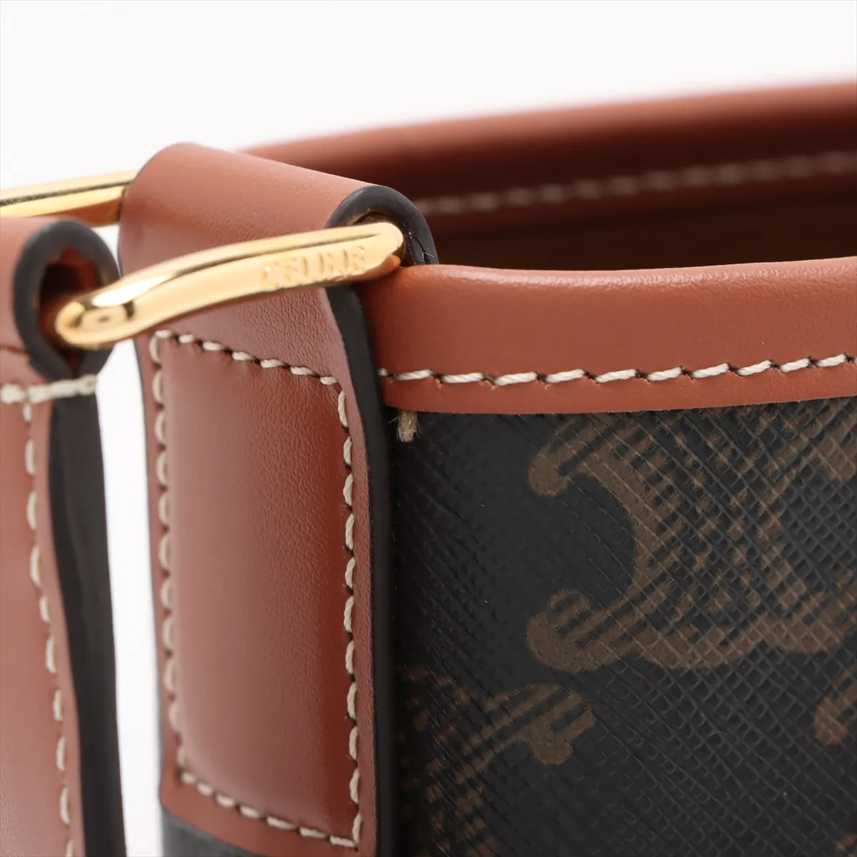Triomphe Small Bucket PVC x Leather Shoulder Bag Brown — view 8