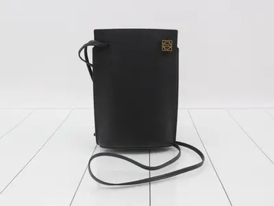 Dice Pocket Anagram Leather Shoulder Bag, Black