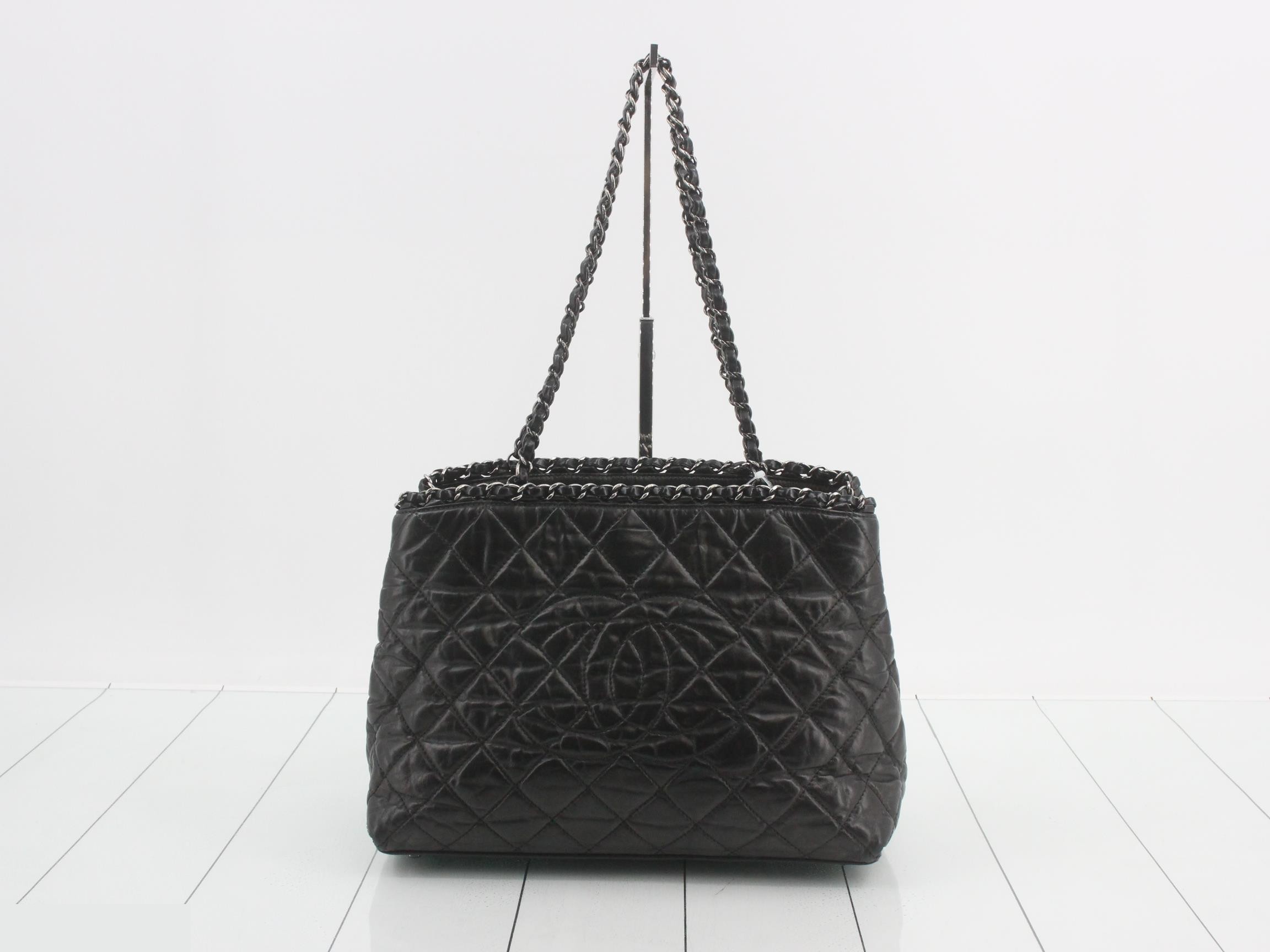 Chain Me Matelassé Leather Coco Mark Chain Tote Bag, Black