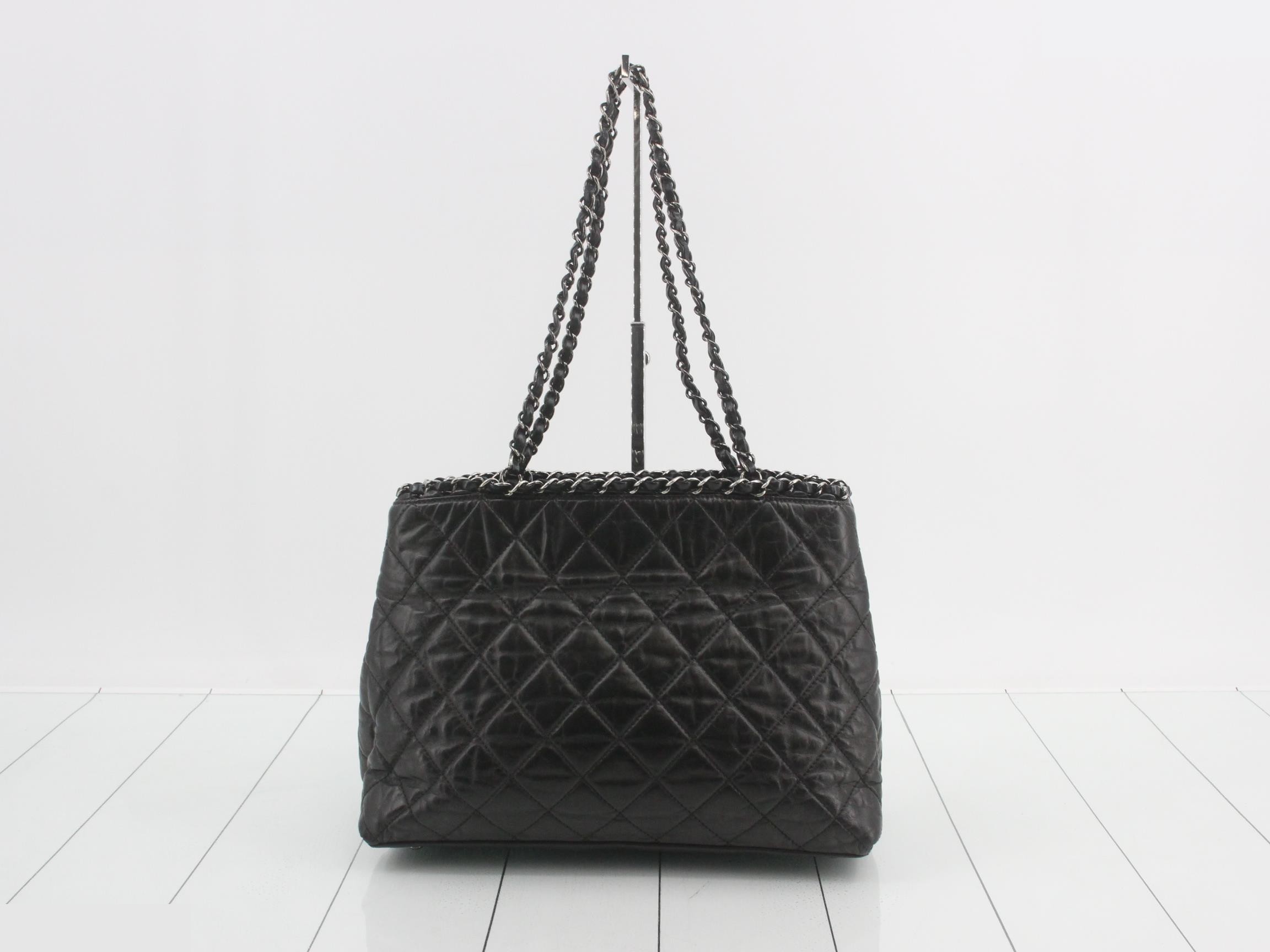 Chain Me Matelassé Leather Coco Mark Chain Tote Bag, Black — view 2