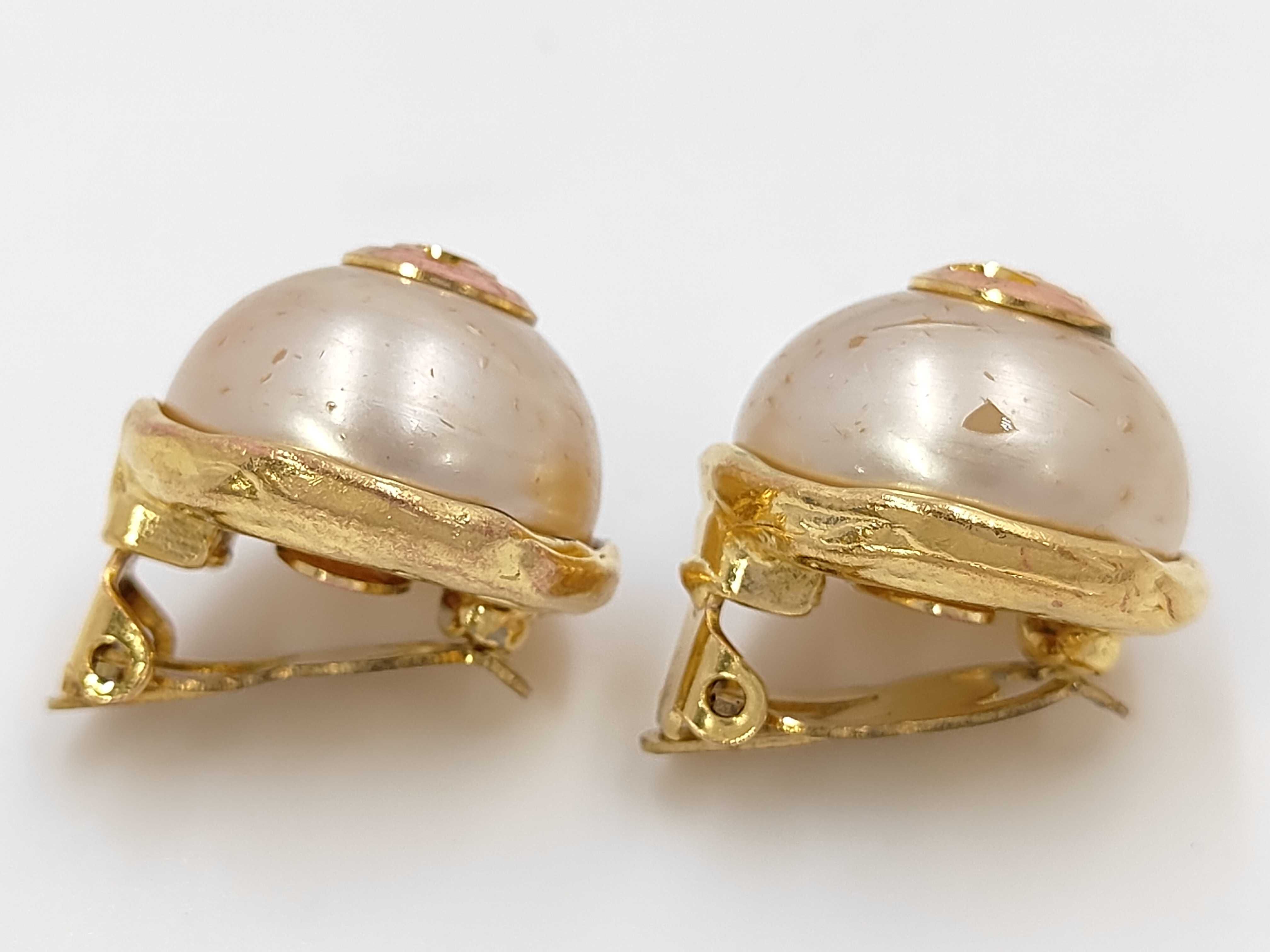 Round Coco Mark Pearl Earrings (2 & 8 stamped) — view 2