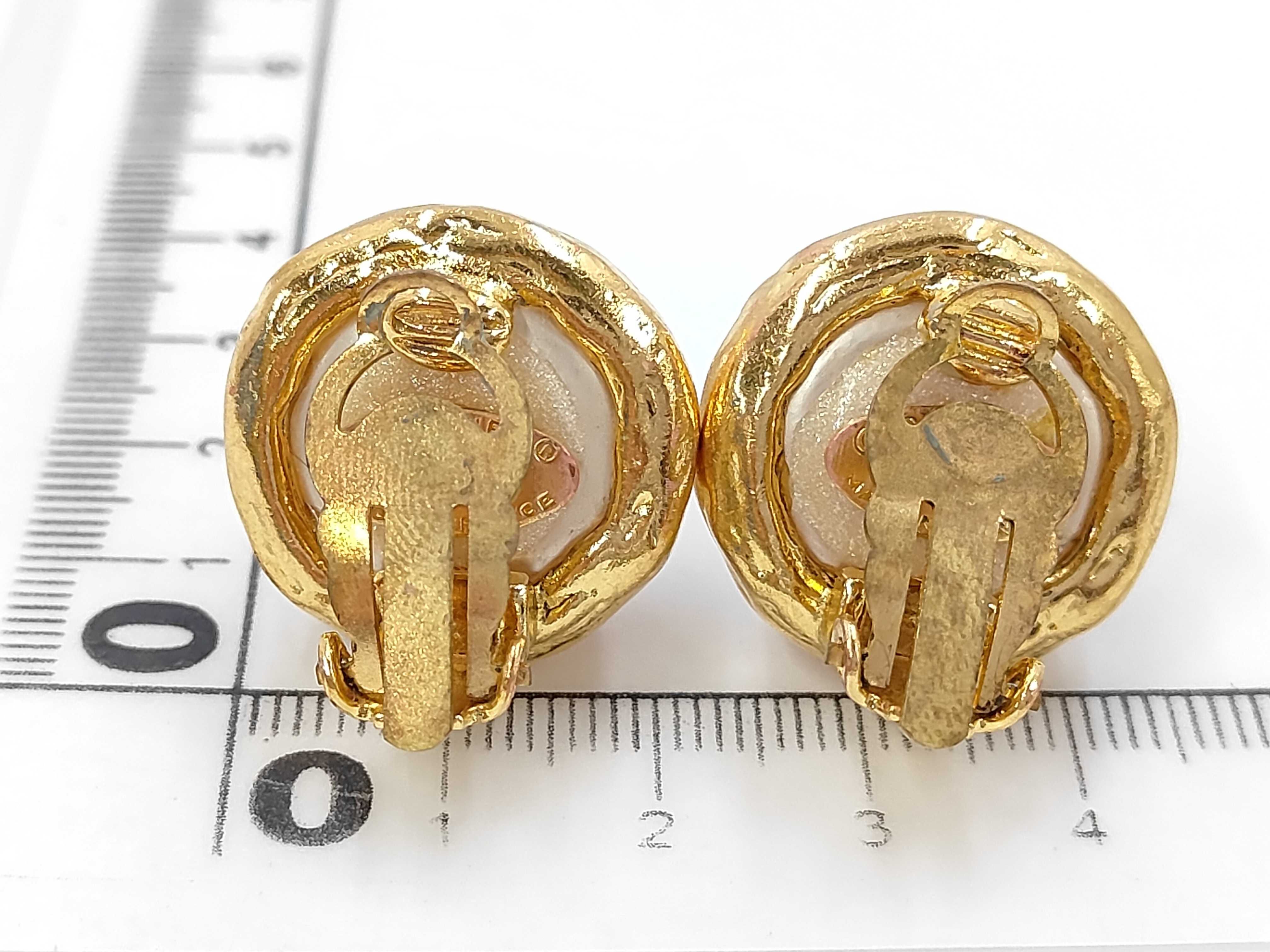 Round Coco Mark Pearl Earrings (2 & 8 stamped) — view 3