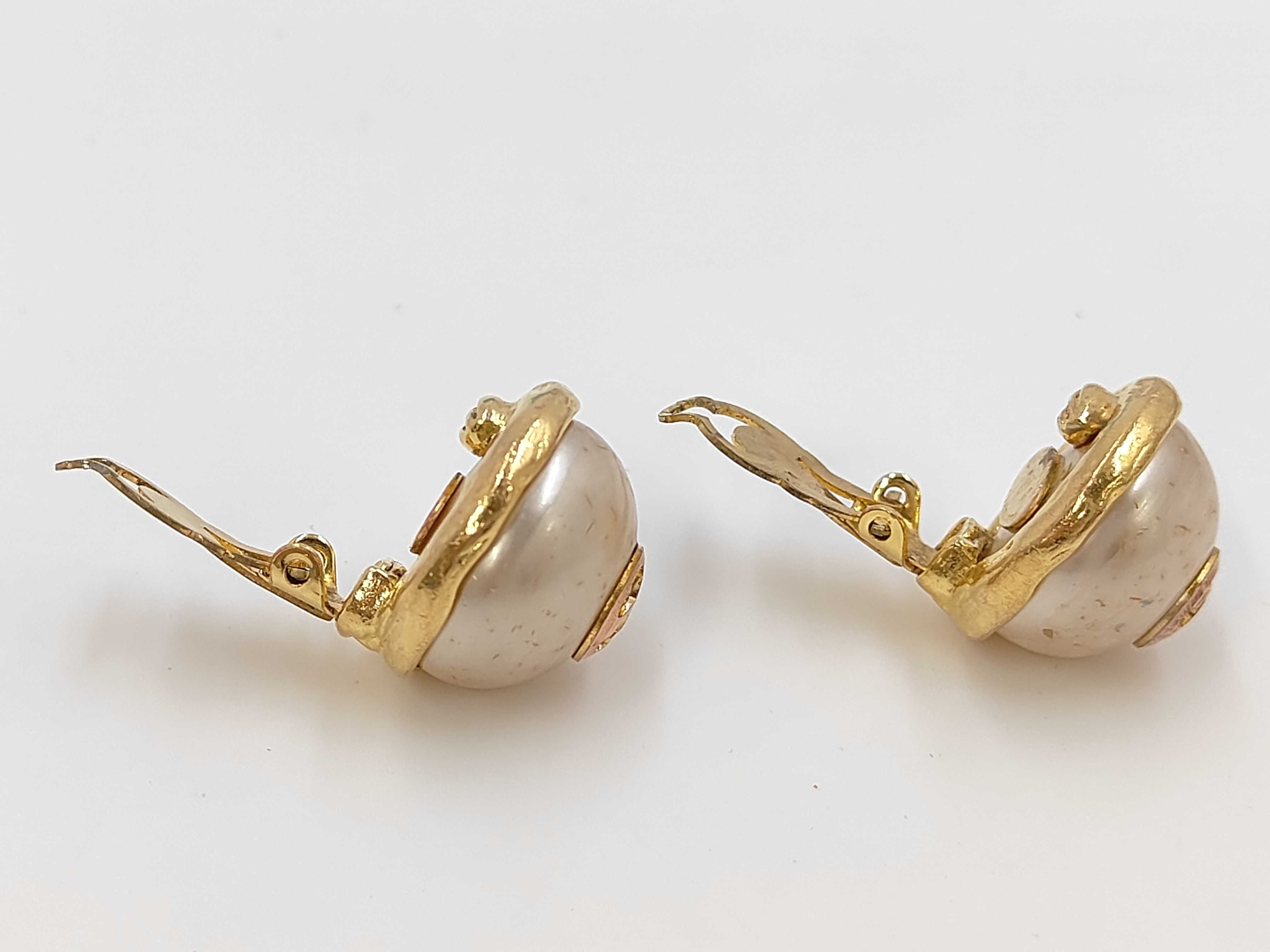 Round Coco Mark Pearl Earrings (2 & 8 stamped) — view 4