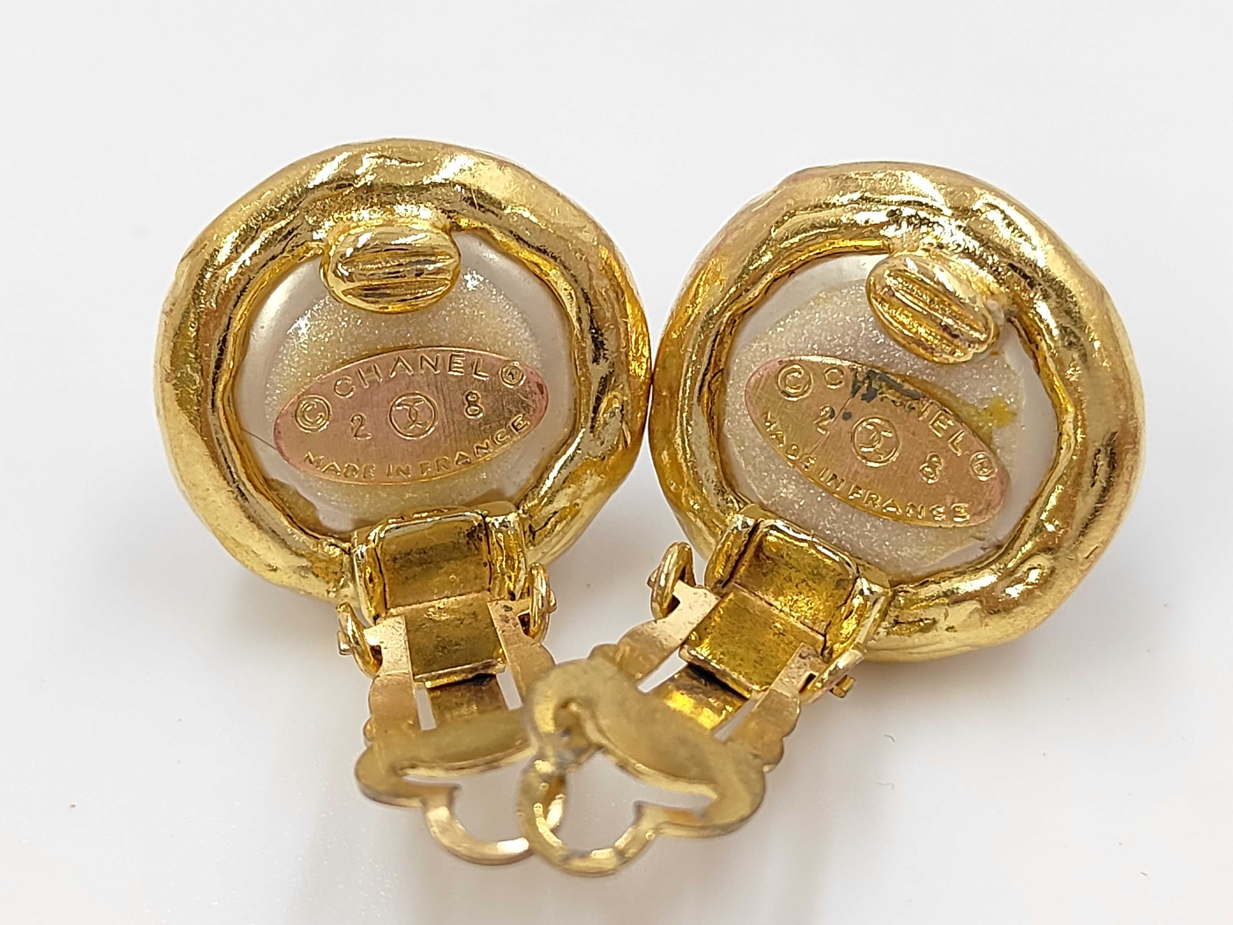 Round Coco Mark Pearl Earrings (2 & 8 stamped) — view 5