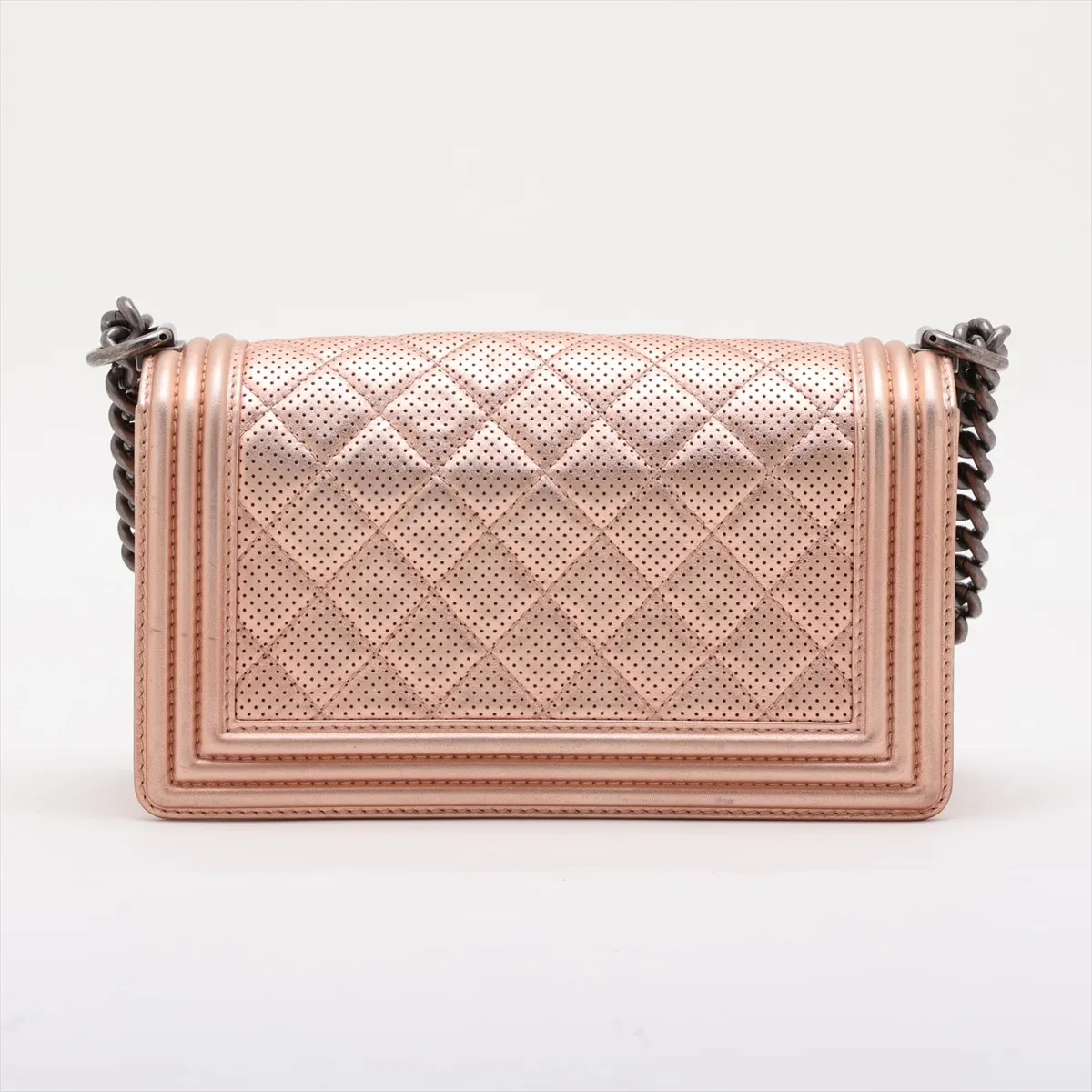 Boy Chanel 25 Perforated Leather Chain Shoulder Bag, Pink Gold with Gunmetal Hardware, 20592787, Serial Number in the 20s, A67086 — view 2
