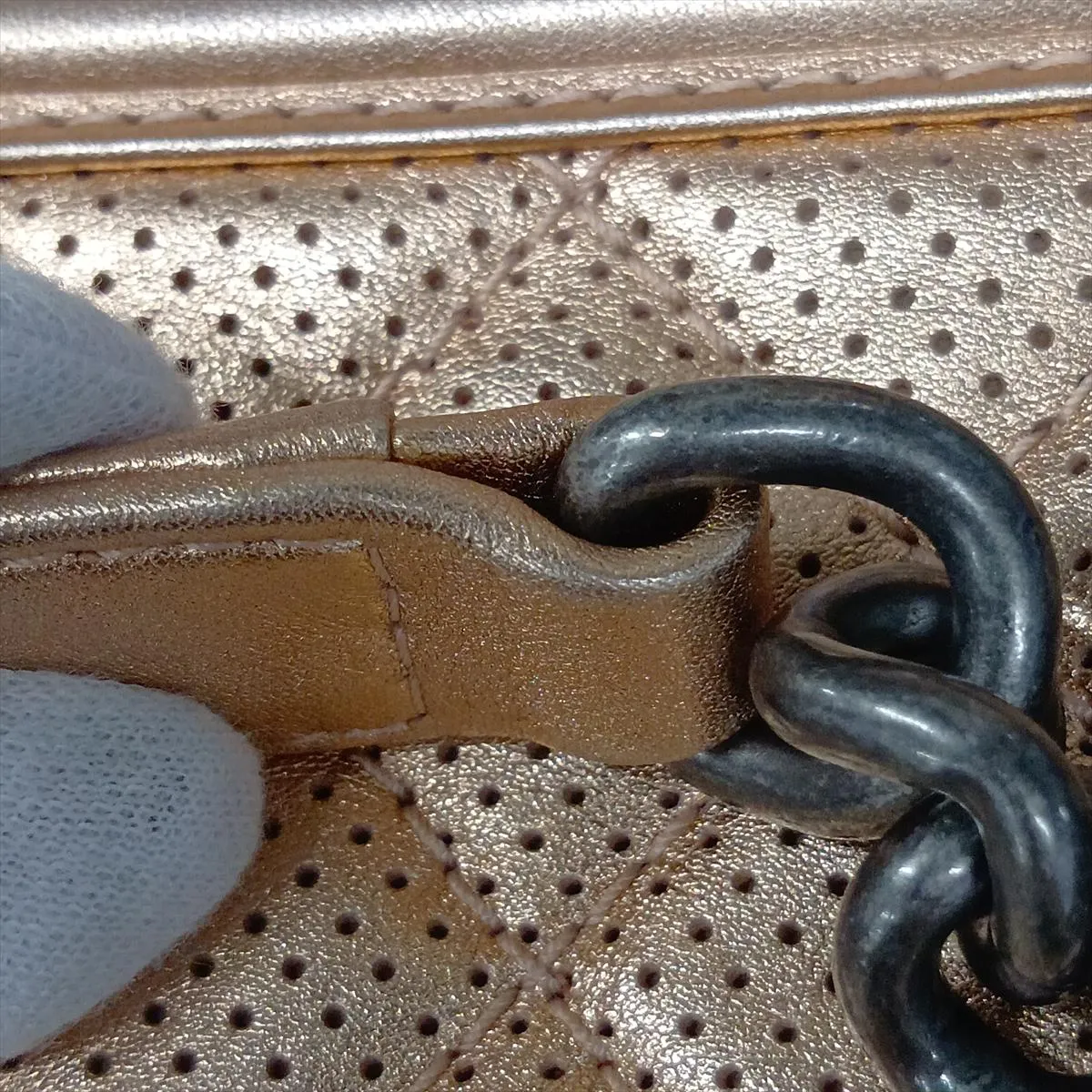 Boy Chanel 25 Perforated Leather Chain Shoulder Bag, Pink Gold with Gunmetal Hardware, 20592787, Serial Number in the 20s, A67086 — view 12