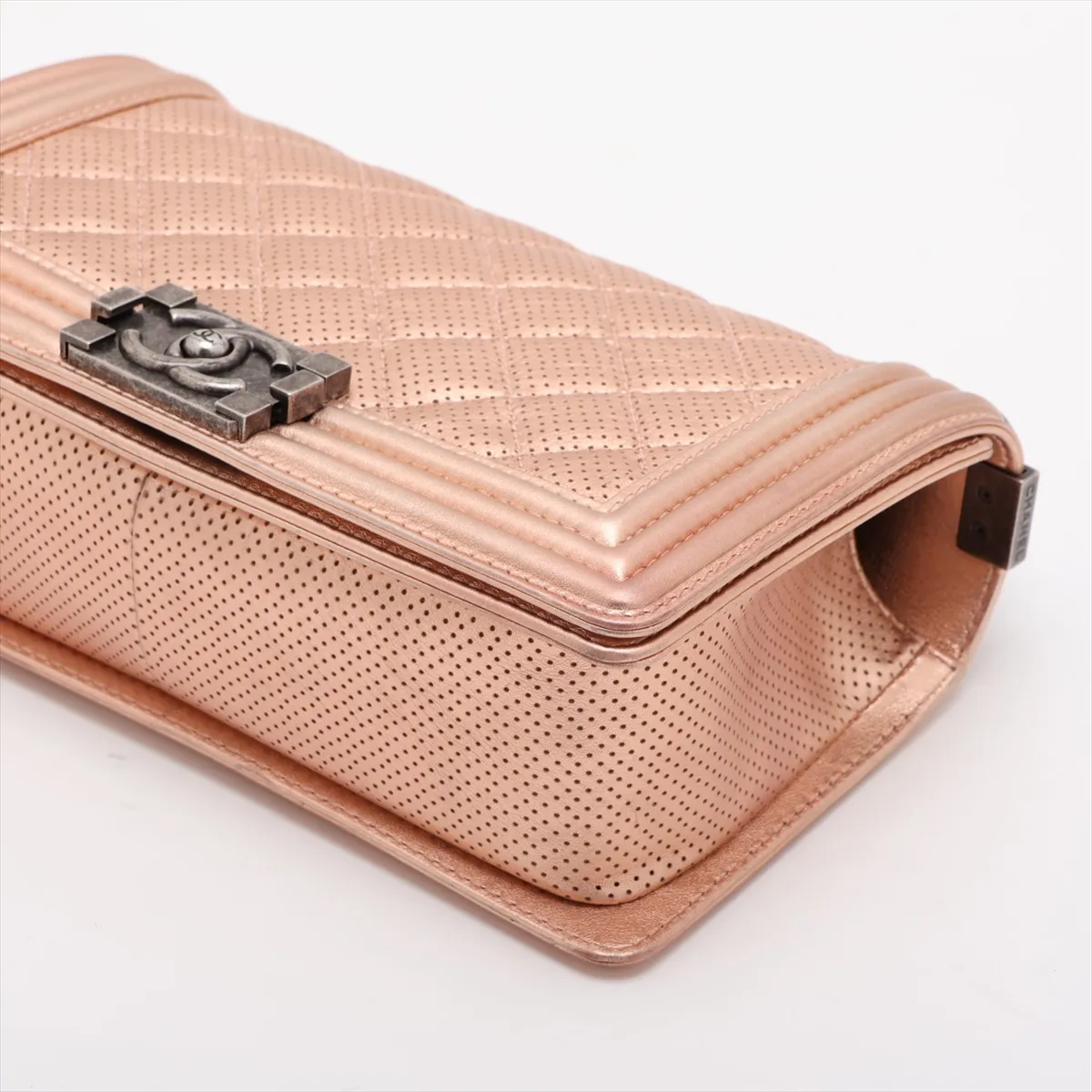 Boy Chanel 25 Perforated Leather Chain Shoulder Bag, Pink Gold with Gunmetal Hardware, 20592787, Serial Number in the 20s, A67086 — view 3