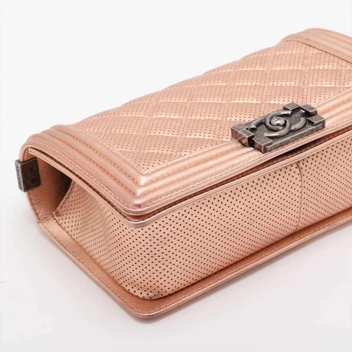 Boy Chanel 25 Perforated Leather Chain Shoulder Bag, Pink Gold with Gunmetal Hardware, 20592787, Serial Number in the 20s, A67086 — view 4
