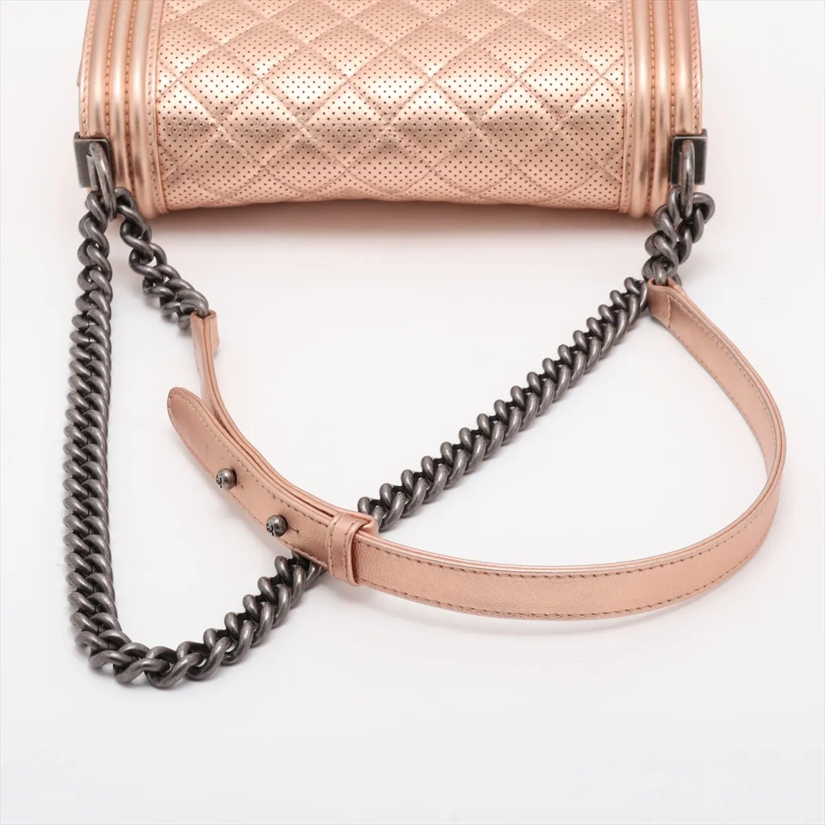 Boy Chanel 25 Perforated Leather Chain Shoulder Bag, Pink Gold with Gunmetal Hardware, 20592787, Serial Number in the 20s, A67086 — view 5